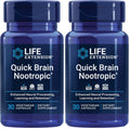 Two bottles of Life Extension Quick Brain Nootropic supplement on a white background