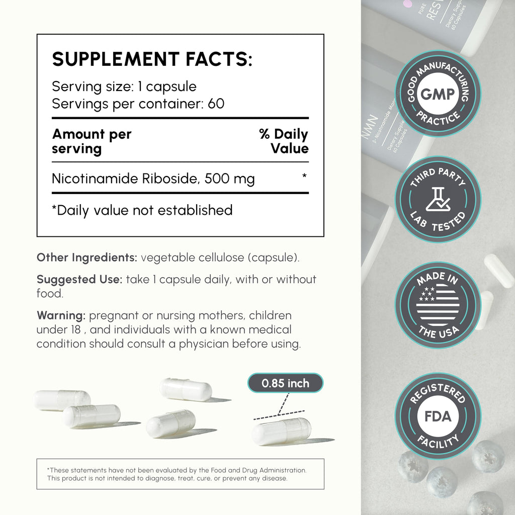 partiQlar Nicotinamide Riboside (NR) 500mg – NR Supplement for Cellular Health, Anti-Aging, Energy & Metabolism Support – 2-Month Supply (60 Capsules) partiQlarBuy Supplements Australia