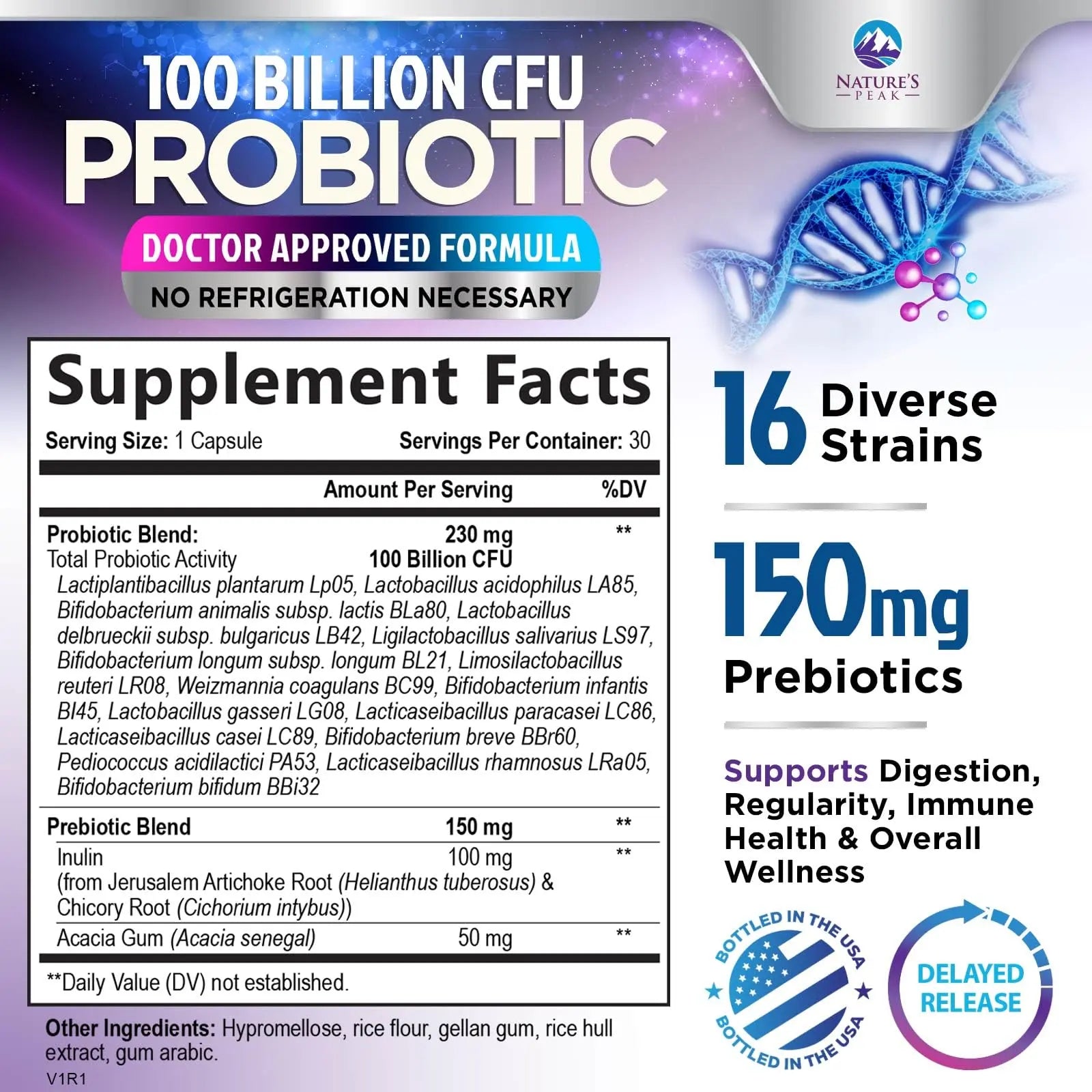 Probiotics 100 Billion CFU - 16 Premium Strains + Prebiotics - Best Probiotics for Women & Men - Supports Immune, Digestive & Gut Health, Supports Occasional Constipation, Gas & Bloating - 30 Capsules Nature's Peak buy supplements Au