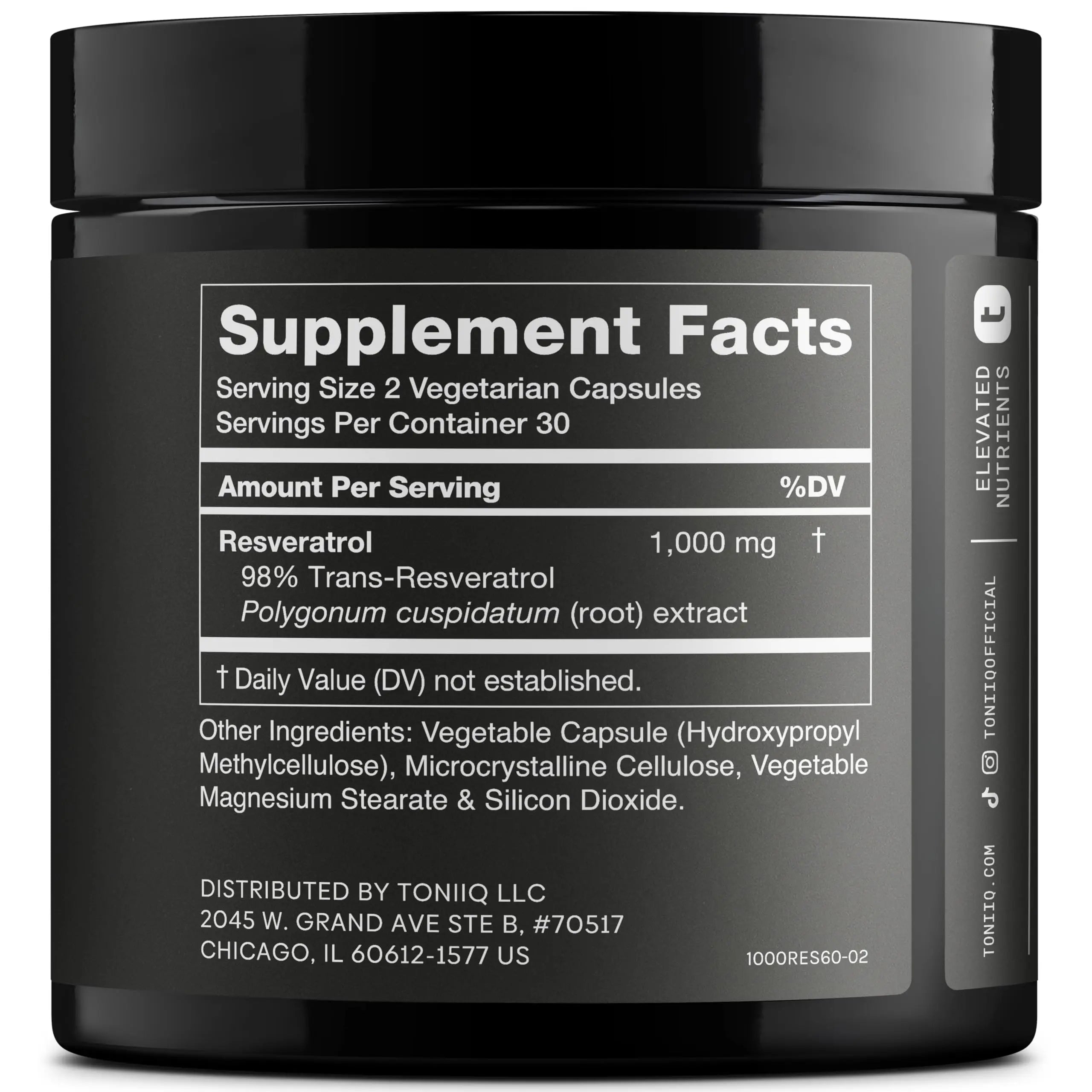 Ultra High Potency Third-Party Tested Trans Resveratrol 1000mg - 98% Pure, Highly Purified and Bioavailable - Resveratrol Polygonum Root Extract - 60 Capsules Toniiq buy supplements Au