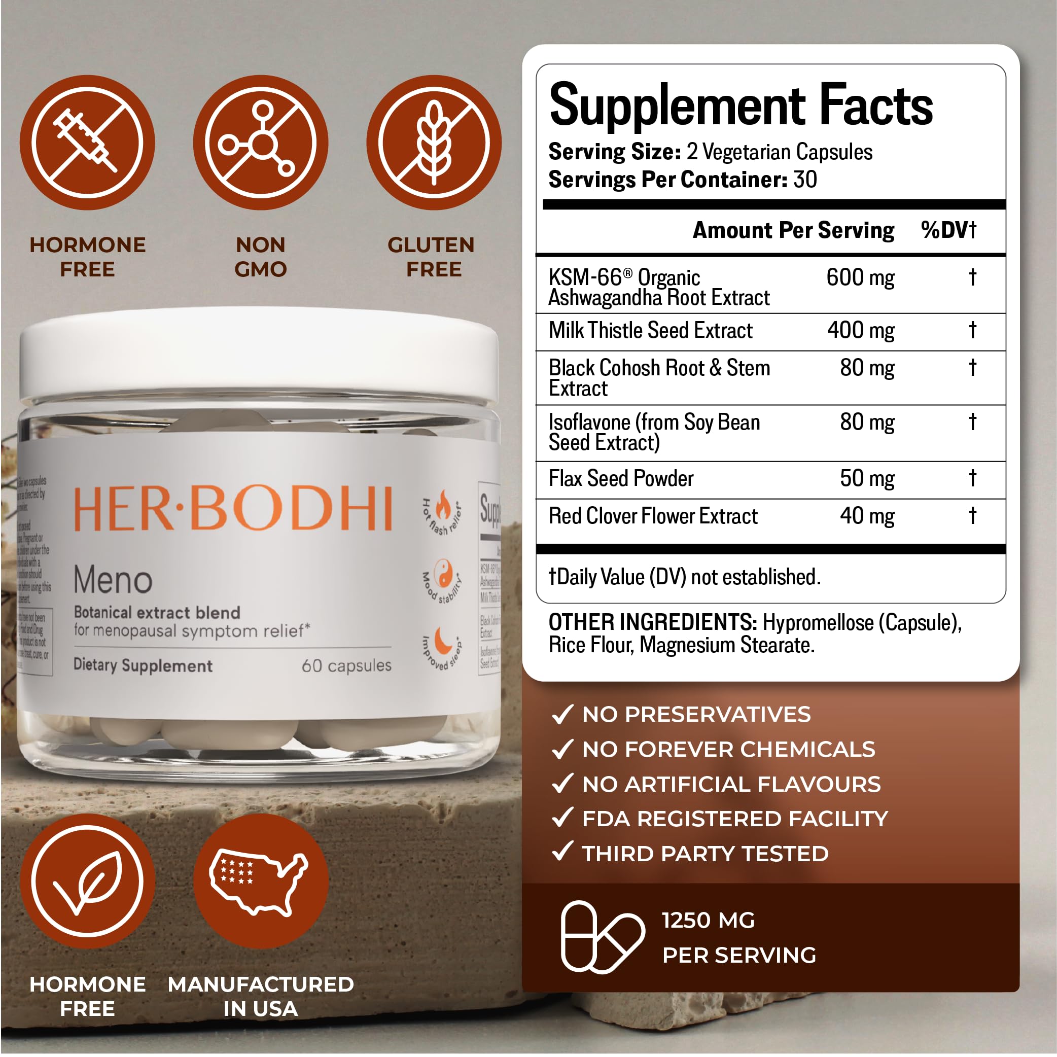 Her Bodhi Meno- Menopause Hormonal Balance for Women, Estrogen Soy Isoflavones Menopause Supplement for Women | with Ashwagandha & Black Cohosh | Hot Flashes Menopause Relief (60 Capsules) Her BodhiBuy Supplements Australia