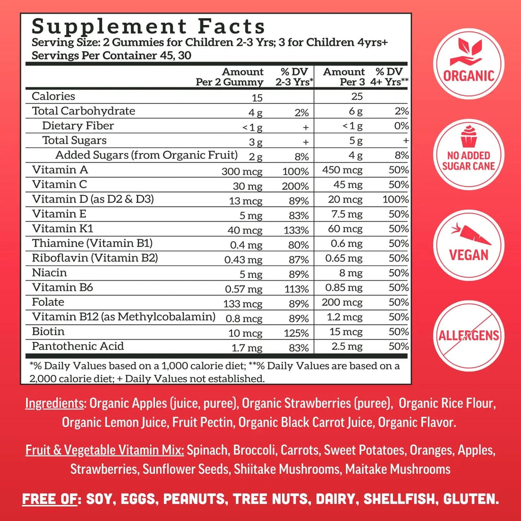 Llama Naturals Kids Multivitamin Gummies | Real Fruit, No Added Sugar Cane | Organic Vegan Toddler Whole Food Vitamins | Llama NaturalsBuy Supplements Australia