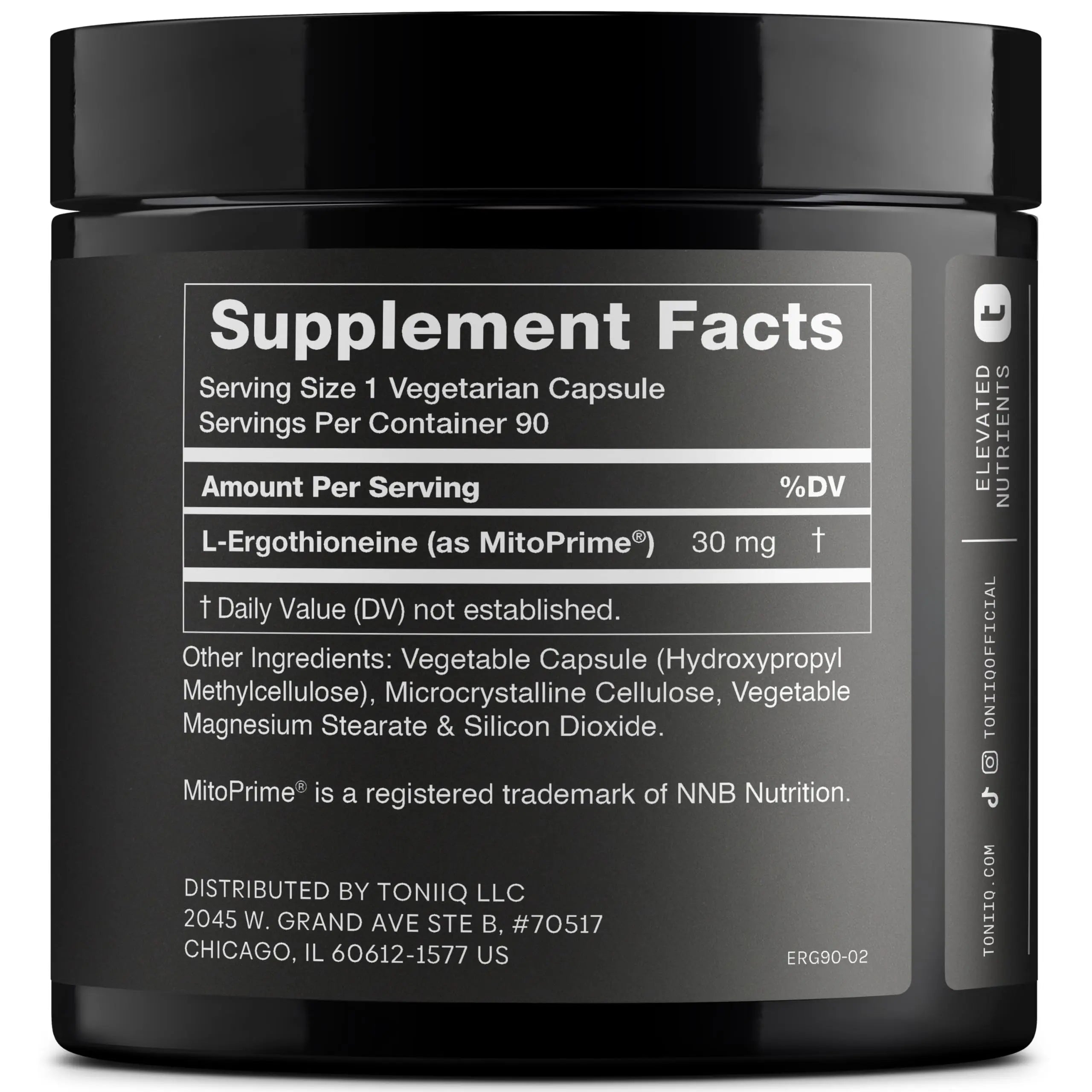 Ergothioneine with Clinically Studied MitoPrime® - High Potency 30mg with 98% Purity - Fermentation-Based L Ergothioneine Supplement - Longevity and Immune Support - Third-Party Tested, 90 Capsules Toniiq buy supplements Au