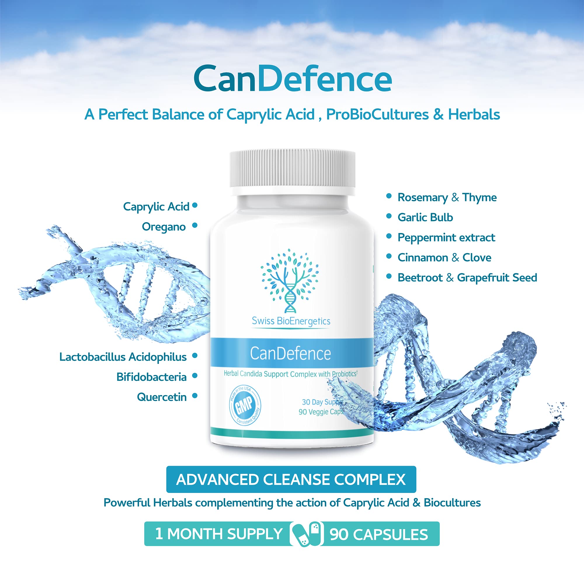 CanDefence - Candida Cleanse Ultimate Extra Strength All-in-ONE Formulation with Caprylic Acid, Probiotics and a synergistic Balance of 11 Different Botanicals - 90 Capsules swiss bioenergeticsBuy Supplements Australia