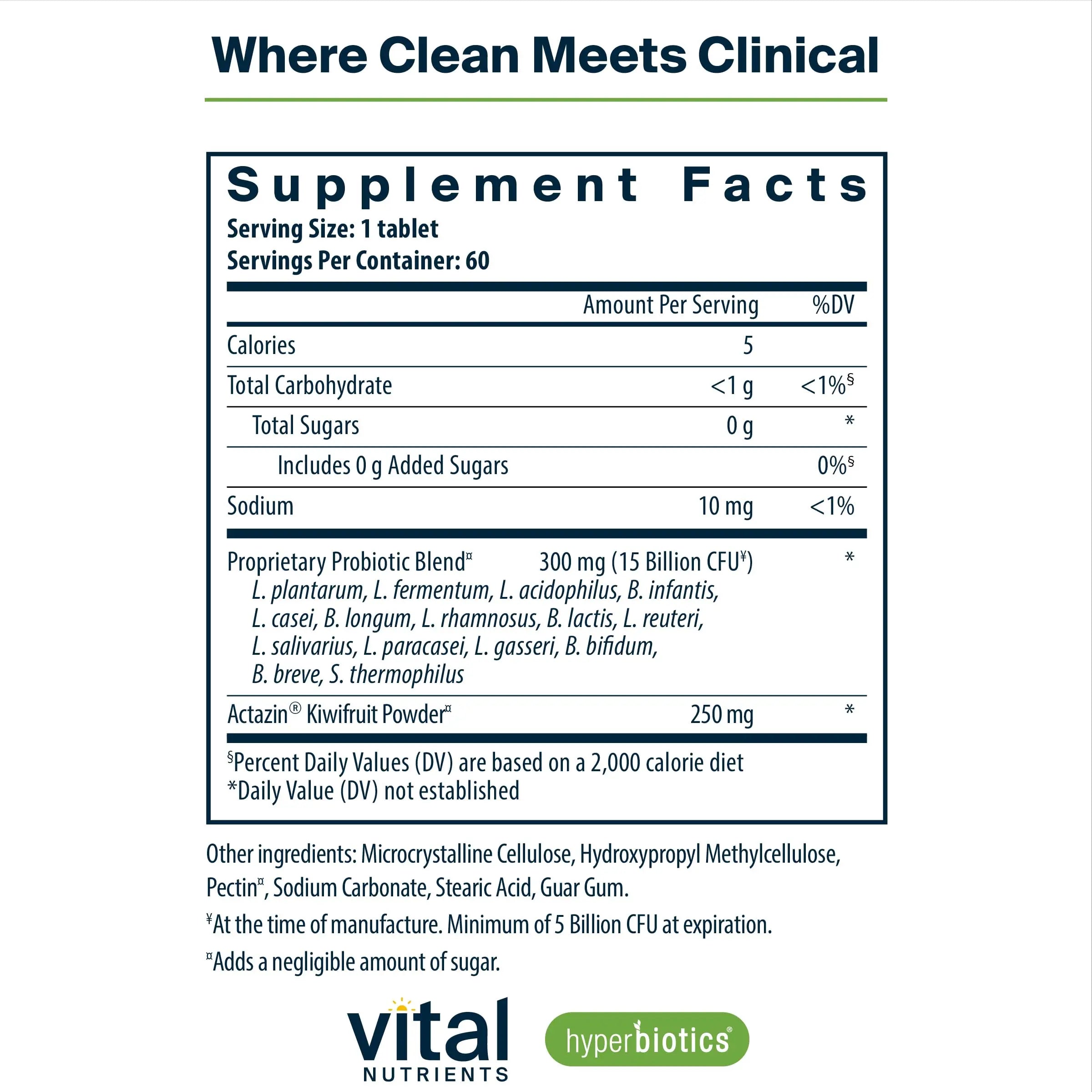 Hyperbiotics Vital Nutrients Pro-15 Advanced Probiotics for Women and Men | 15 Strains + Kiwifruit | Clinically Studied Daily Probiotics for Digestive Health, Gas, & Bloating | 60 Vegan Tablets HyperbioticsBuy Supplements Australia