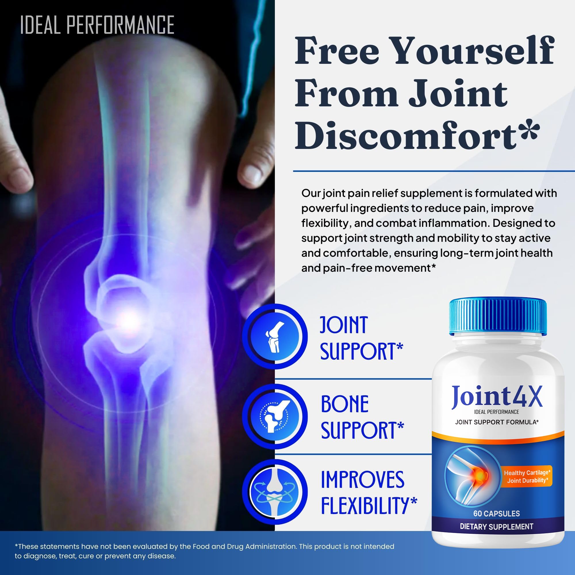 IDEAL PERFORMANCE Joint4X Joint Support Capsules, Official Joint-4X Supplement Pills, All-Natural Formula to Fortify Bones and Bolster Flexibility - Maximum Strength, Joint 4X Pills Reviews (5 Pack) IDEAL PERFORMANCEBuy Supplements Australia