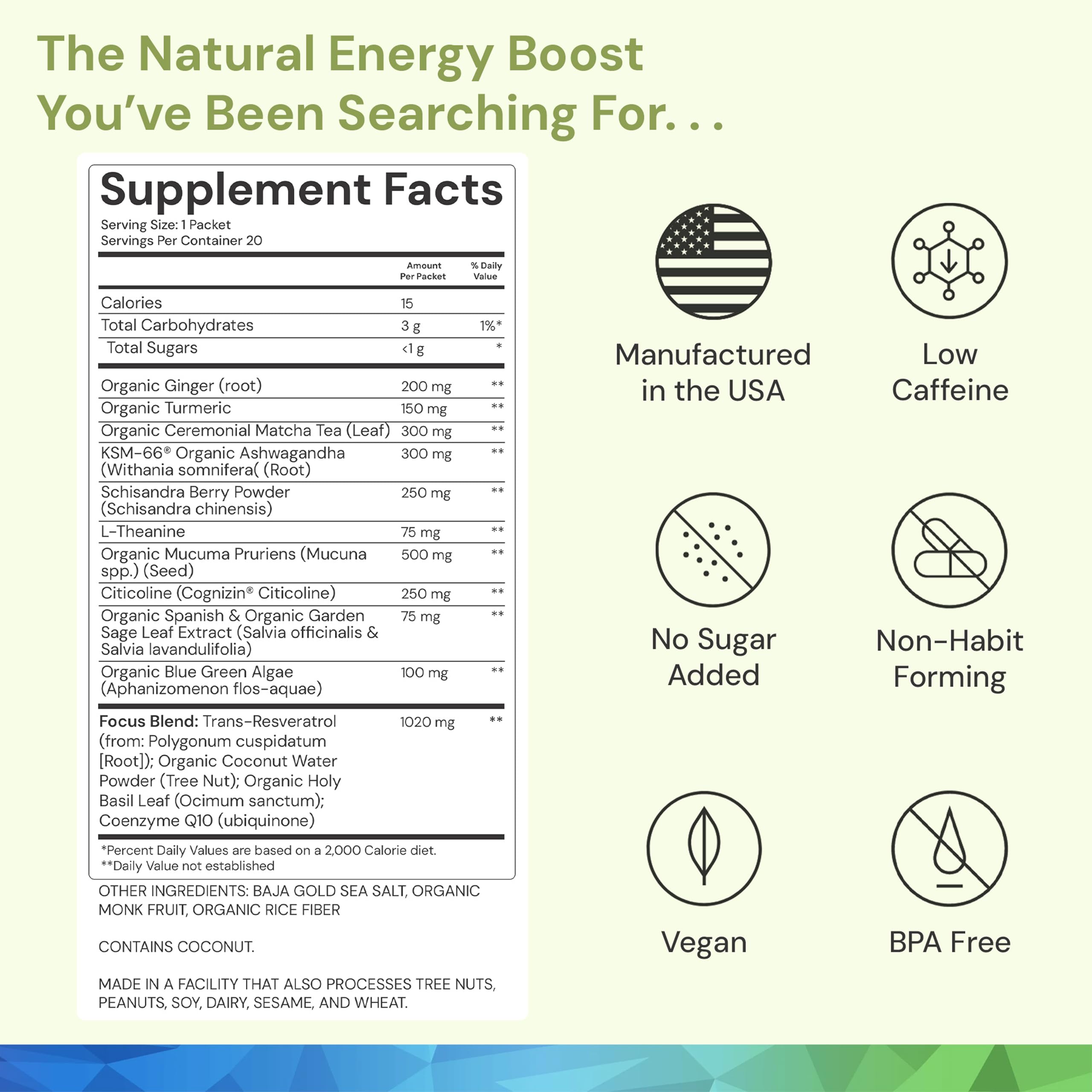 ION* Intelligence of Nature Focused Mind Nootropic Powder Drink Mix - Brain Boost Nootropic Drink with Matcha for Memory, Focus & Relaxation, Brain Supplement for Men & Women, Adults - 20 Packets ION* Intelligence of NatureBuy Supplements Australia