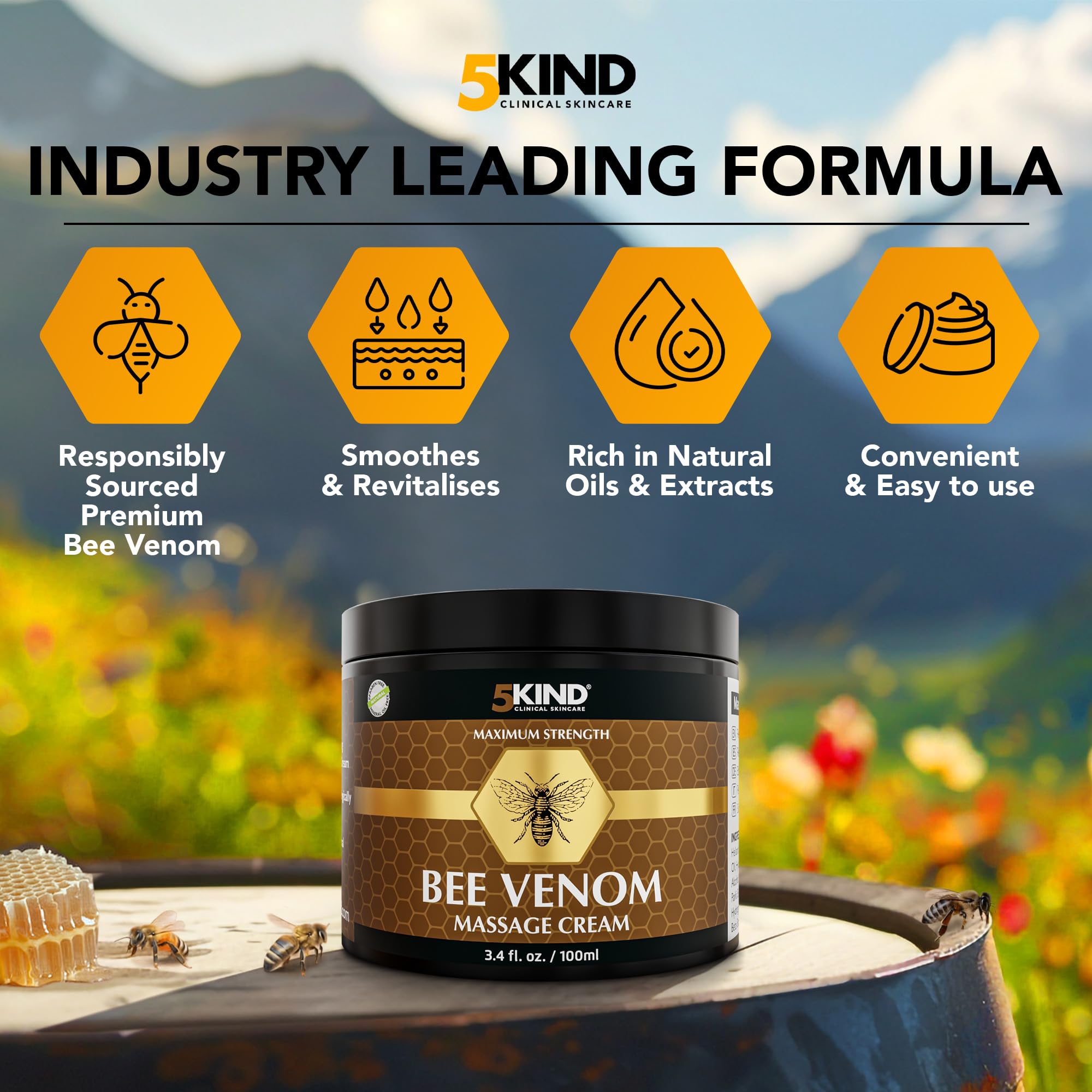 5kind Maximum Strength Bee Venom Cream - Naturally Massage Joints & Muscles, Lower Back, Knee, Neck, Shoulder, Hip & Feet - Responsibly Sourced Premium Bee Venom Cream 3.4 Fl Oz 5kind clinical skincareBuy Supplements Australia