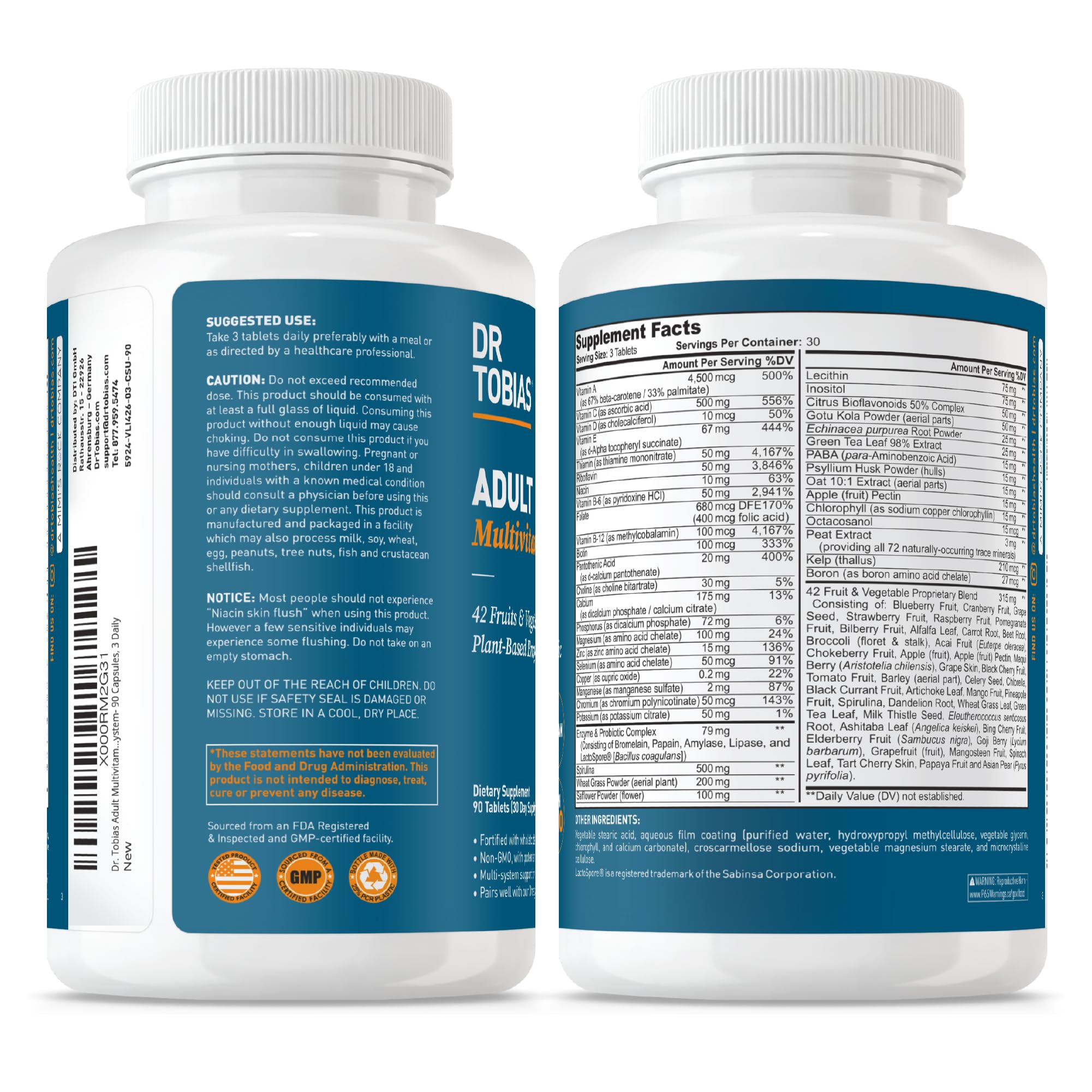 Dr. Tobias Adult Multivitamin for Women & Men, Immune Supporting Vitamins from 42 Fruits, Vegetables, Plus Probiotics, Vegan Multivitamins Dr. TobiasBuy Supplements Australia