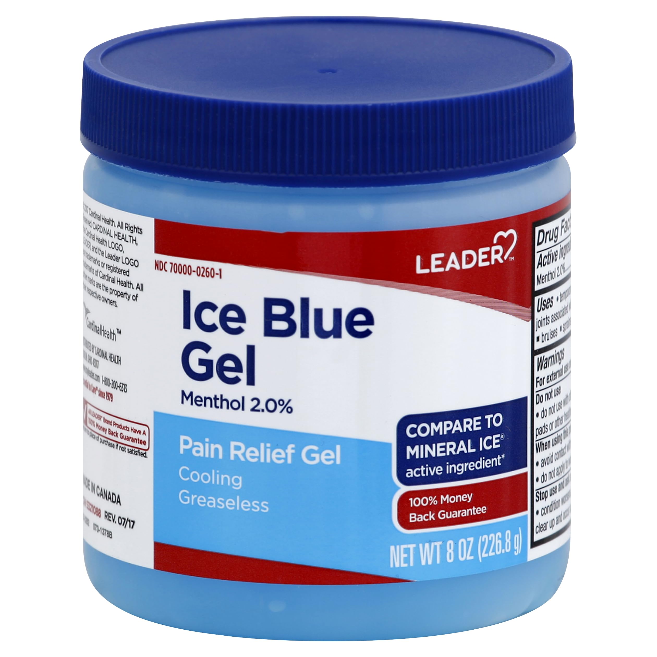 LEADER Ice Blue Gel Pain Relieving Greaseless Fast-Acting Topical Analgesic Cooling Therapy Muscle Joint Long-Lasting Relief Backache Arthritis Sports Injuries soothes Aches 8oz. Each (Pack of 5) LeaderBuy Supplements Australia