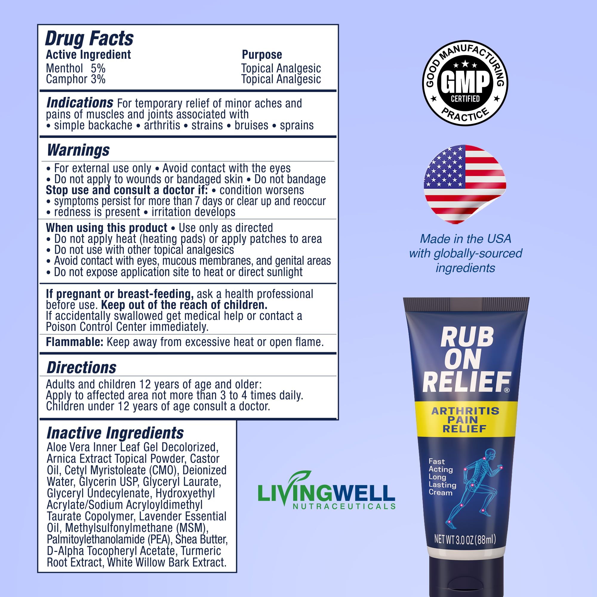RUB ON RELIEF Arthritis Pain Relief Cream – 10-in-1 Non-Greasy Joints Pain Cream for Knees, Back, Neck, Hands, & Muscle Aches with Menthol, Camphor, Arnica, MSM & Turmeric Up to 8 Hours, 3oz (3 Pack) RUB ON RELIEFBuy Supplements Australia