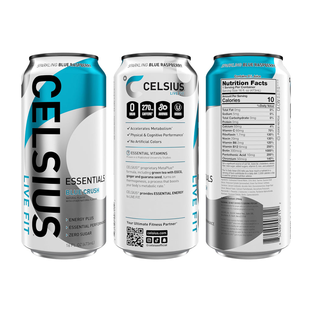 CELSIUS ESSENTIALS, Sparkling Blue Crush, Performance Energy Drink 16 Fl Oz (Pack of 12) CELSIUSBuy Supplements Australia