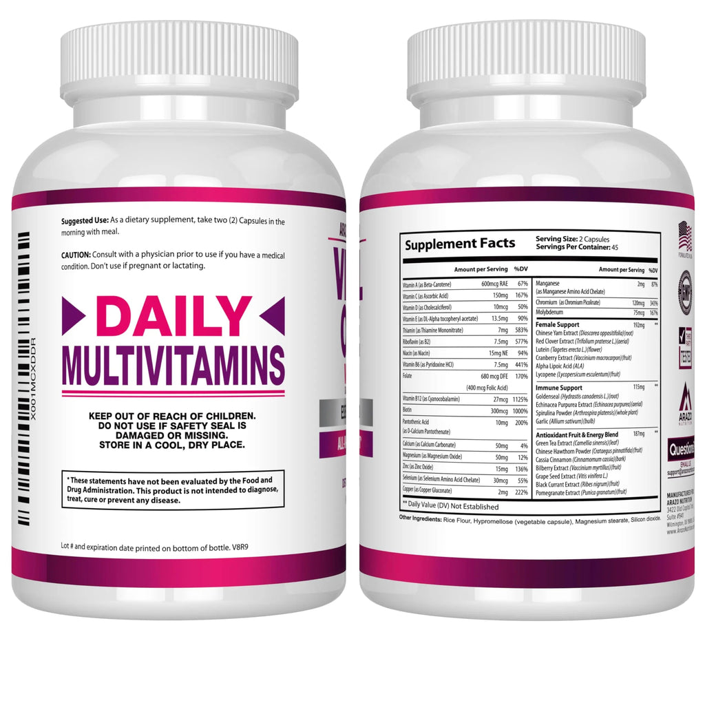 Arazo Nutrition Vital One Multivitamin for Women - Daily Wholefood Supplement - 90 Vegan Capsules Arazo Nutrition