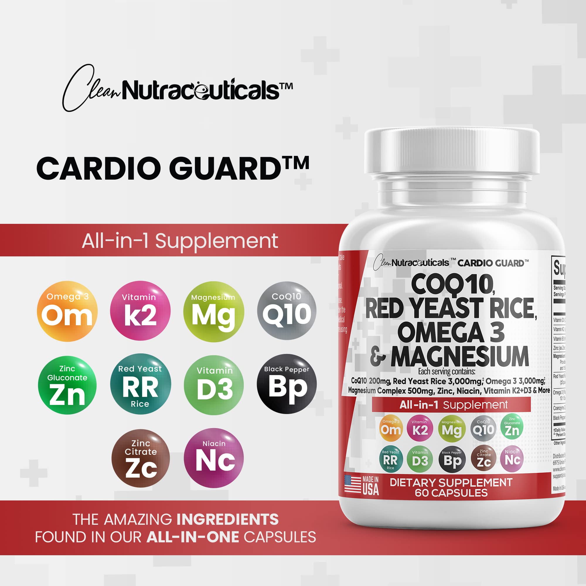 COQ10 200mg Red Yeast Rice 3000mg Omega 3 3000mg Magnesium