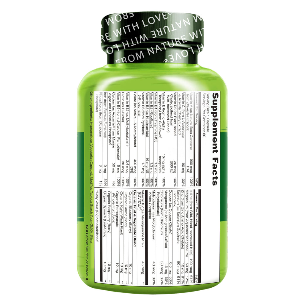 NATURELO One Daily Multivitamin for Women w/Vitamin B12, 60 Ct, Energy Support, Whole Food Daily Women Multivitamin Supplement, Nourish Hair/Skin/Nail, Non-GMO, No Soy, Gluten Free, 2 Month Supply NATURELO buy supplements Au