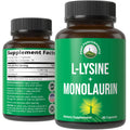 Peak Performance L Lysine 1000mg + Monolaurin 500mg High Potency Supplement for Lips, Skin, & Immune Support - L-Lysine 2-in-1 Bioavailable Supplements