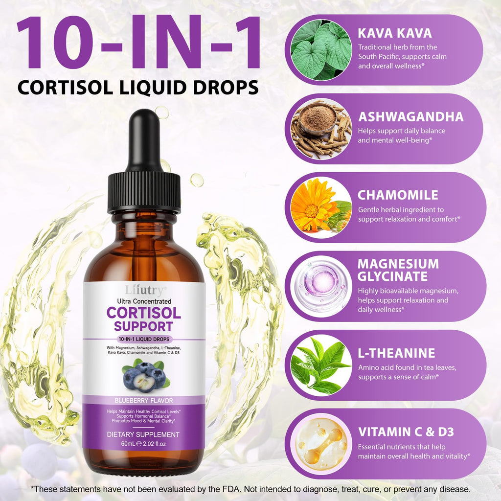 Cortisol Supplement Liquid Drops, Cortisol Supplements for Women & Men, 10 in 1 Cortisol Detox Manager Reducer with Magnesium, Ashwagandha, L-theanine, Hormone Balanced, Sleep Support - 2.02 fl.oz XCTTDXEHBuy Supplements Australia