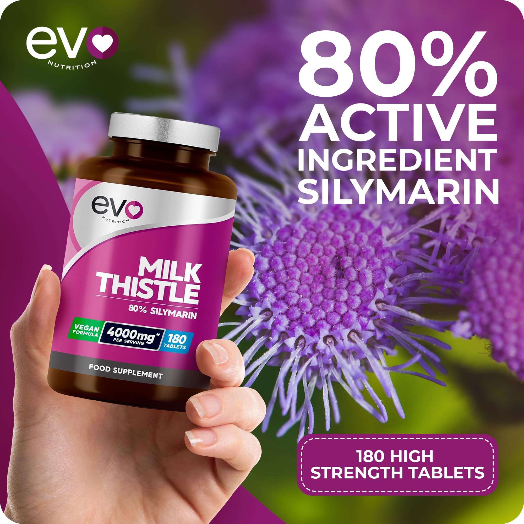 Milk Thistle Tablets 4000mg | 80% Silymarin | 180 Tablets | High Strength Vegan Supple EVO NUTRITIONBuy Supplements Australia