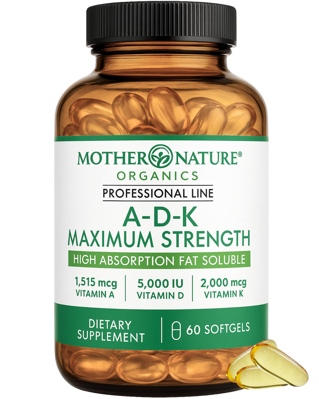 ADK Vitamin Supplement - 5000 IU Vitamin D3 + A & K2 MK-7 - High Absorption for Bone, Heart & Immune Support - Non-GMO (60 Softgels) Mother Nature Organics Superfoods for Organic LivingBuy Supplements Australia