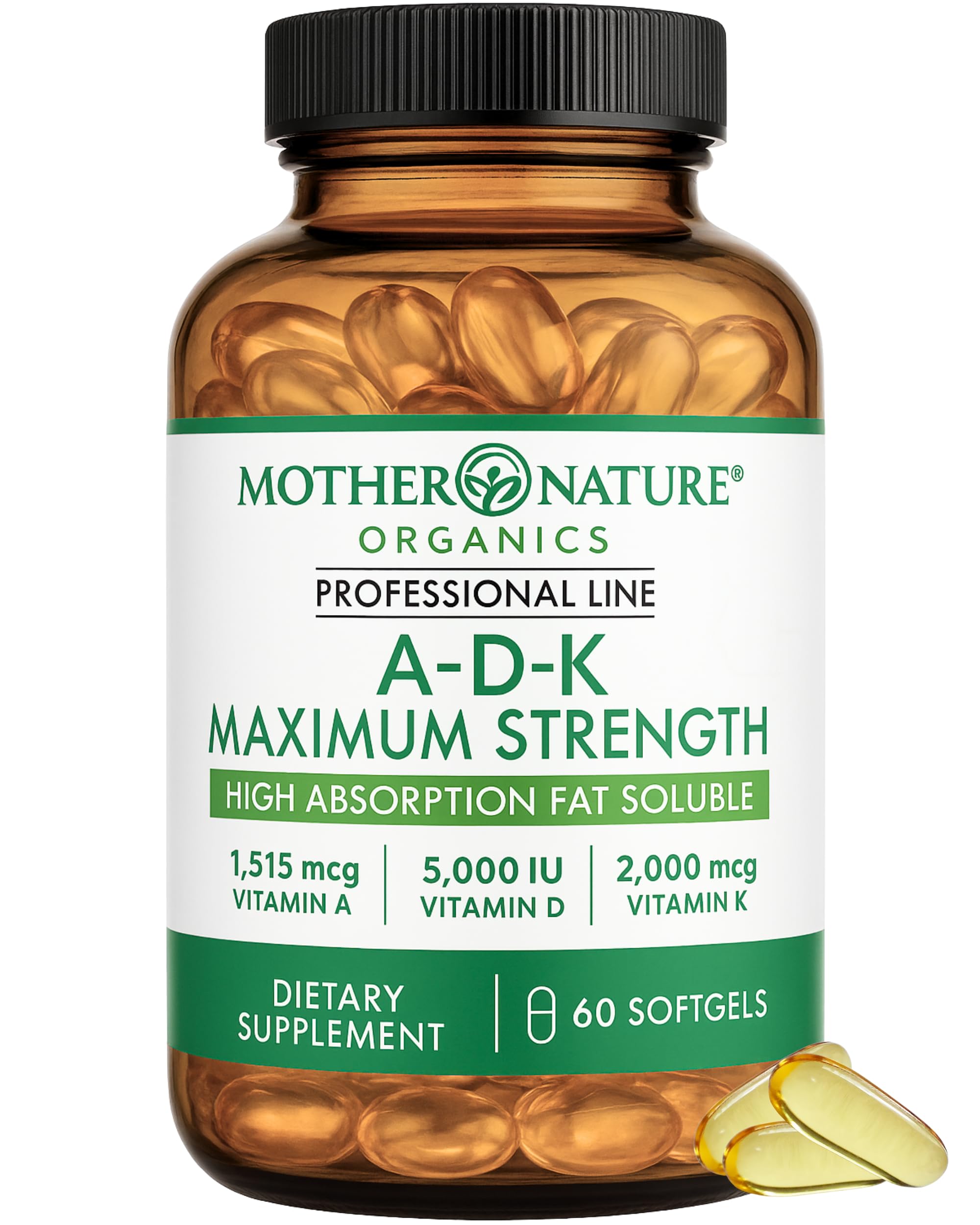 ADK Vitamin Supplement - 5000 IU Vitamin D3 + A & K2 MK-7 - High Absorption for Bone, Heart & Immune Support - Non-GMO (60 Softgels) Mother Nature Organics Superfoods for Organic LivingBuy Supplements Australia