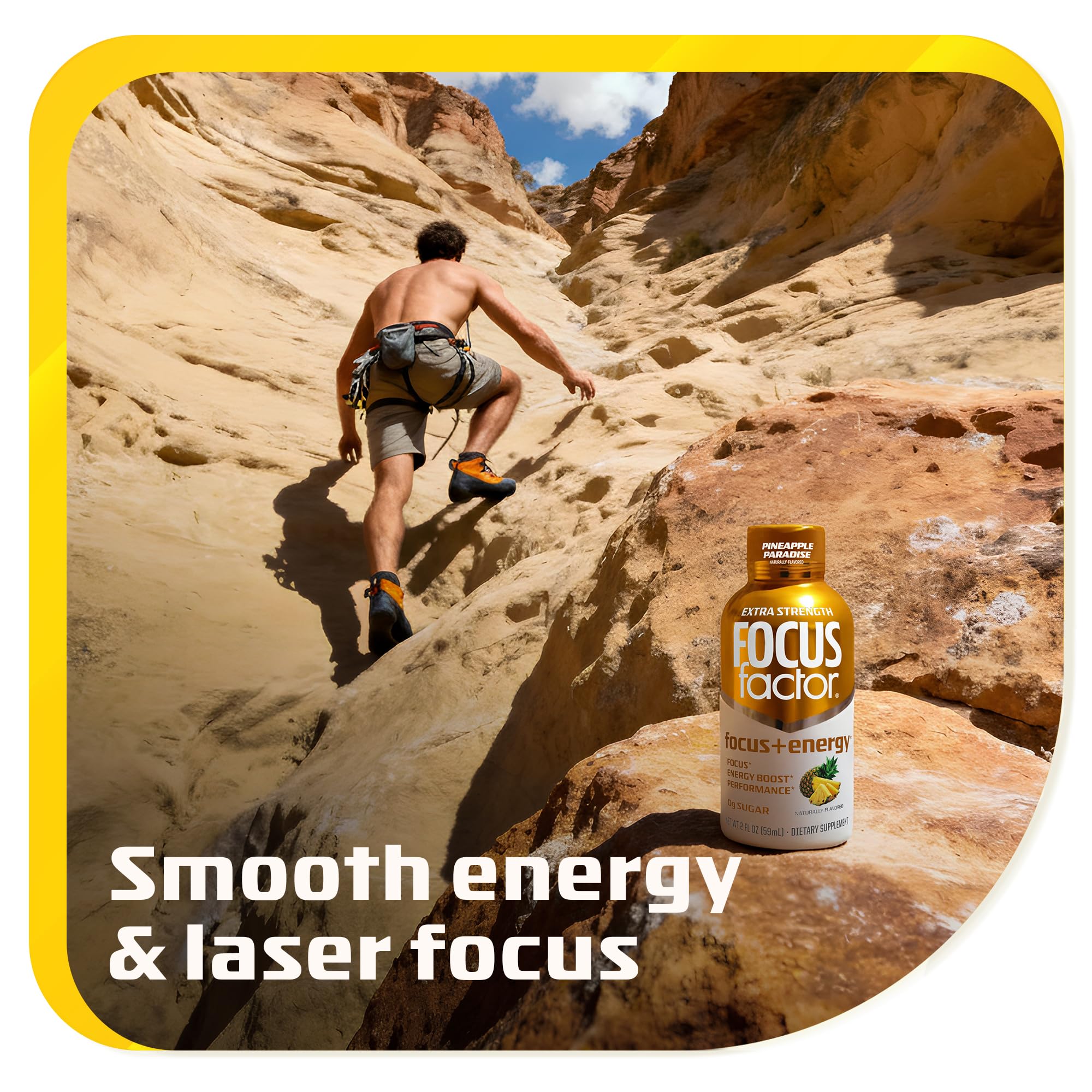 Focus Factor Extra Strength Focus + Energy Shots - 12 x 2oz Bottles (Pineapple Paradise Flavor) - Powered by Nootropics with Caffeine, L-Theanine, Ginkgo, Bacopa, L-Tyrosine, Alpha GPC Focus FactorBuy Supplements Australia