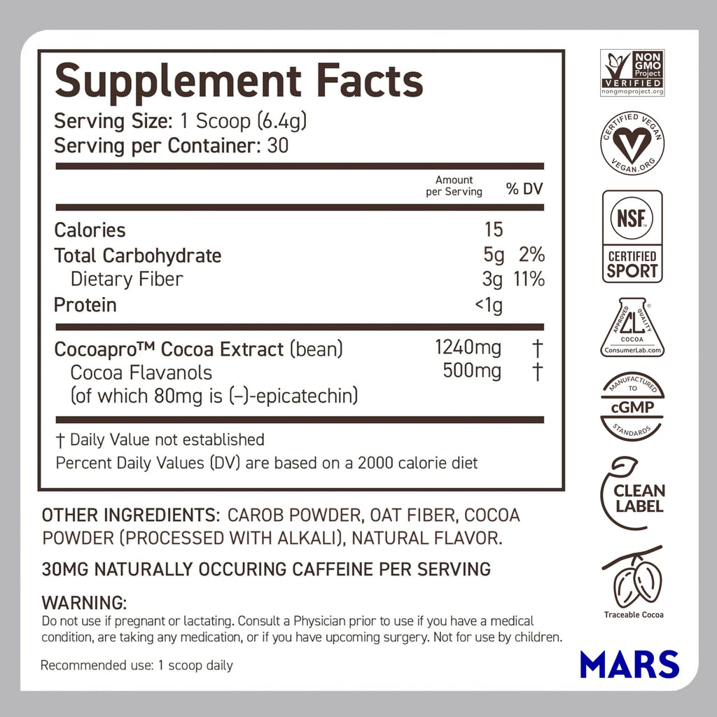CocoaVia Cocoa Flavanols 500mg – Heart and Brain Support, High Flavanol Cocoa Powder