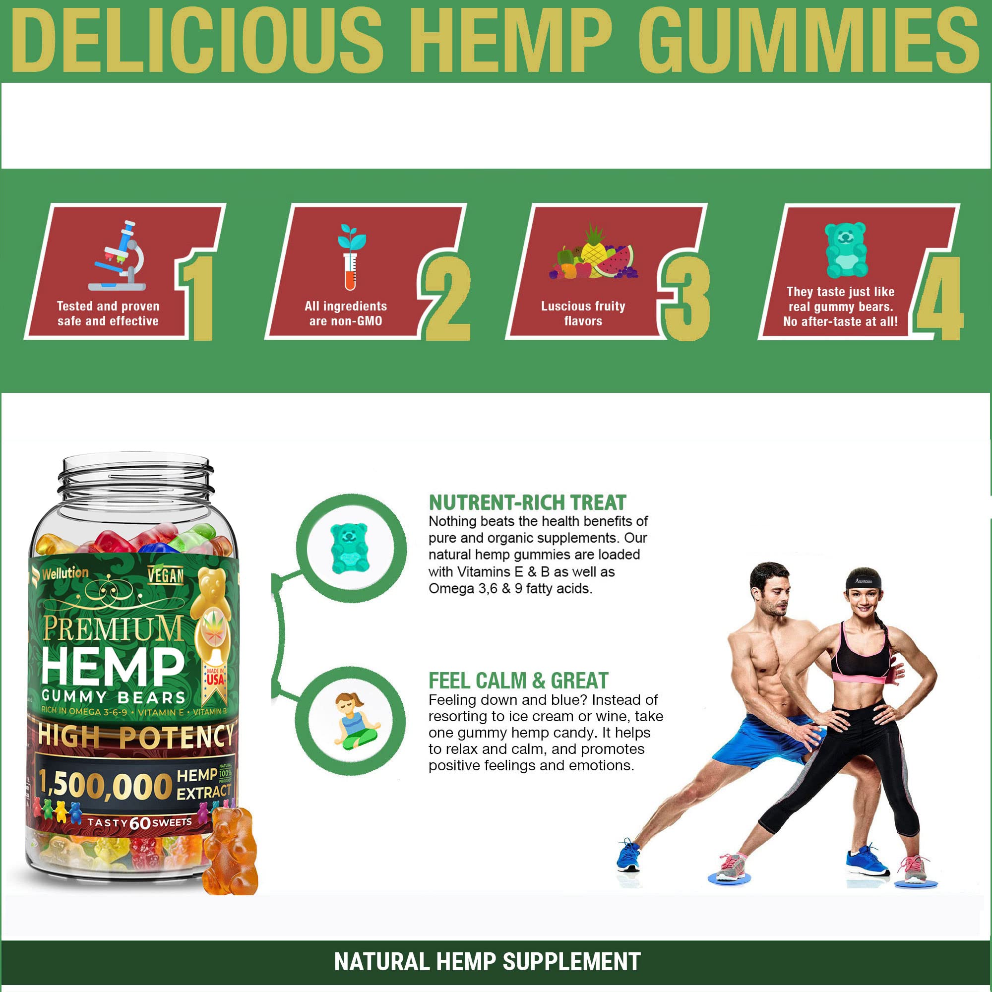 Wellution Hemp Gummies 1,500,000 XXL High Potency - Fruity Gummy Bear with Hemp Oil WellutionBuy Supplements Australia