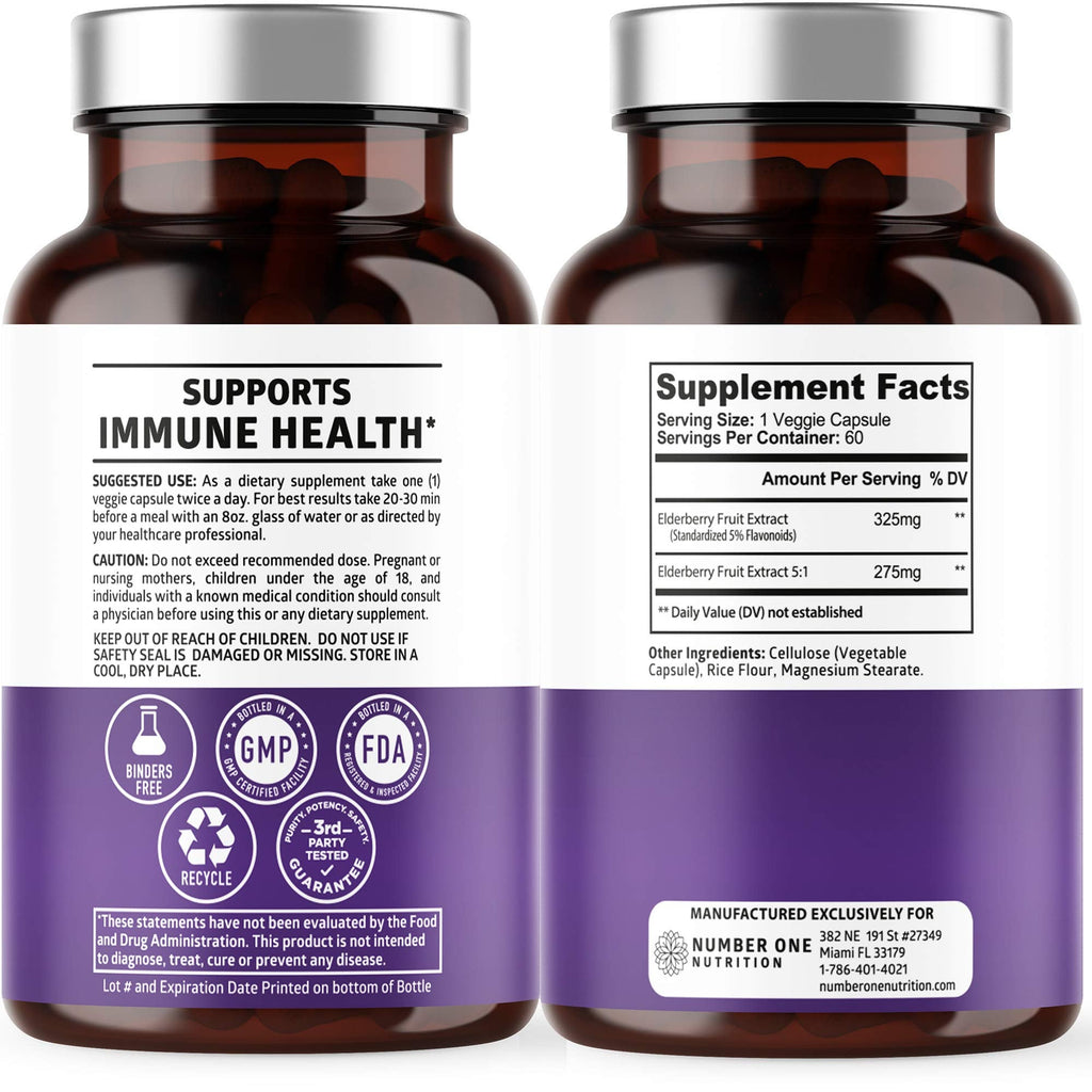 N1N Premium Black Elderberry Capsules for Adults [Max Strength] Pure and Potent Elderberry from Sambucus Nigra to Support Immunity & Skin Health, Non-GMO, Gluten Free, 60 Veg Caps Number One NutritionBuy Supplements Australia
