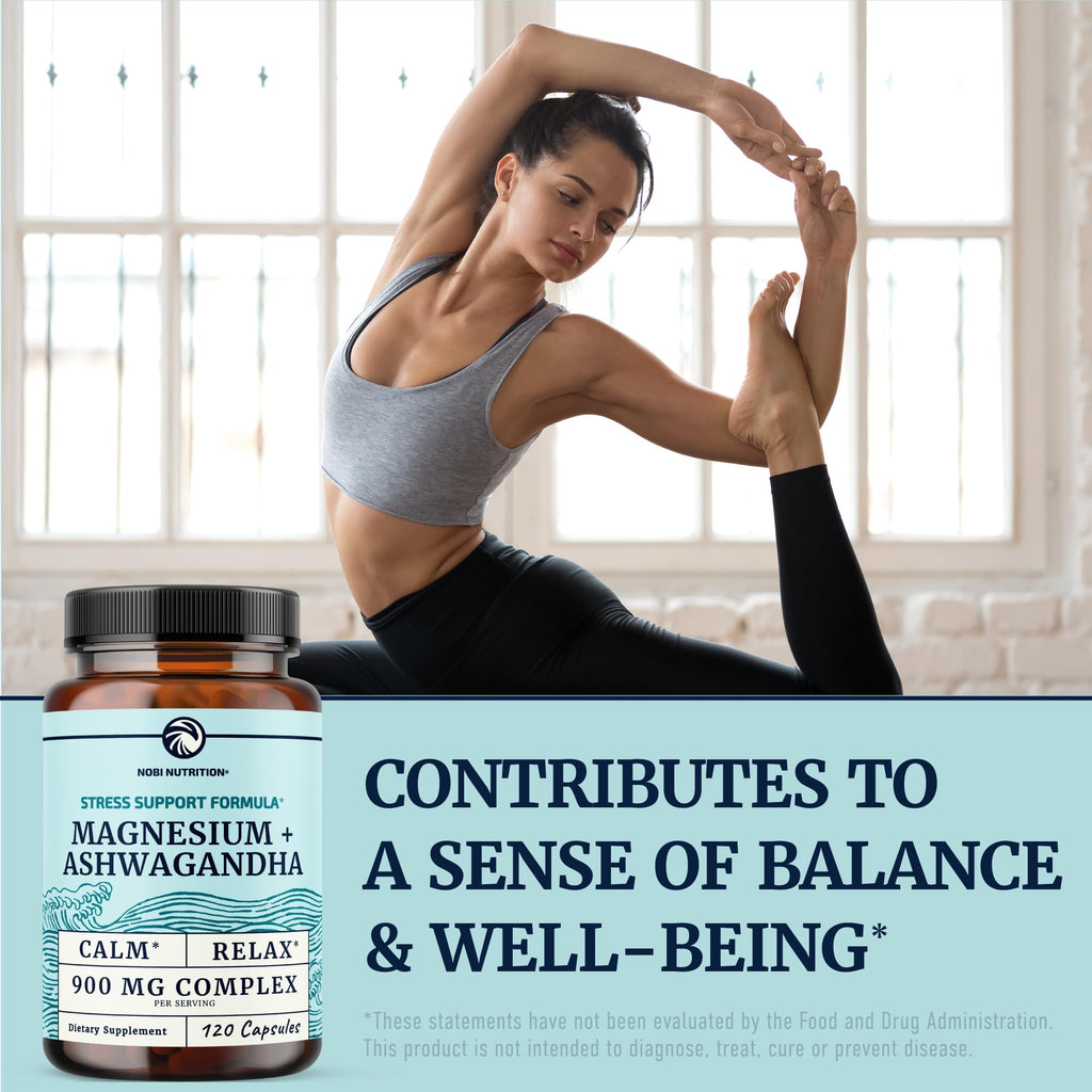 Magnesium Ashwagandha | Calming Magnesium Supplement for Adults | Relax, Rest, Calm Mood & Sleep Support | Mag Citrate & Oxide 400 mg + Ashwagandha 500 mg
