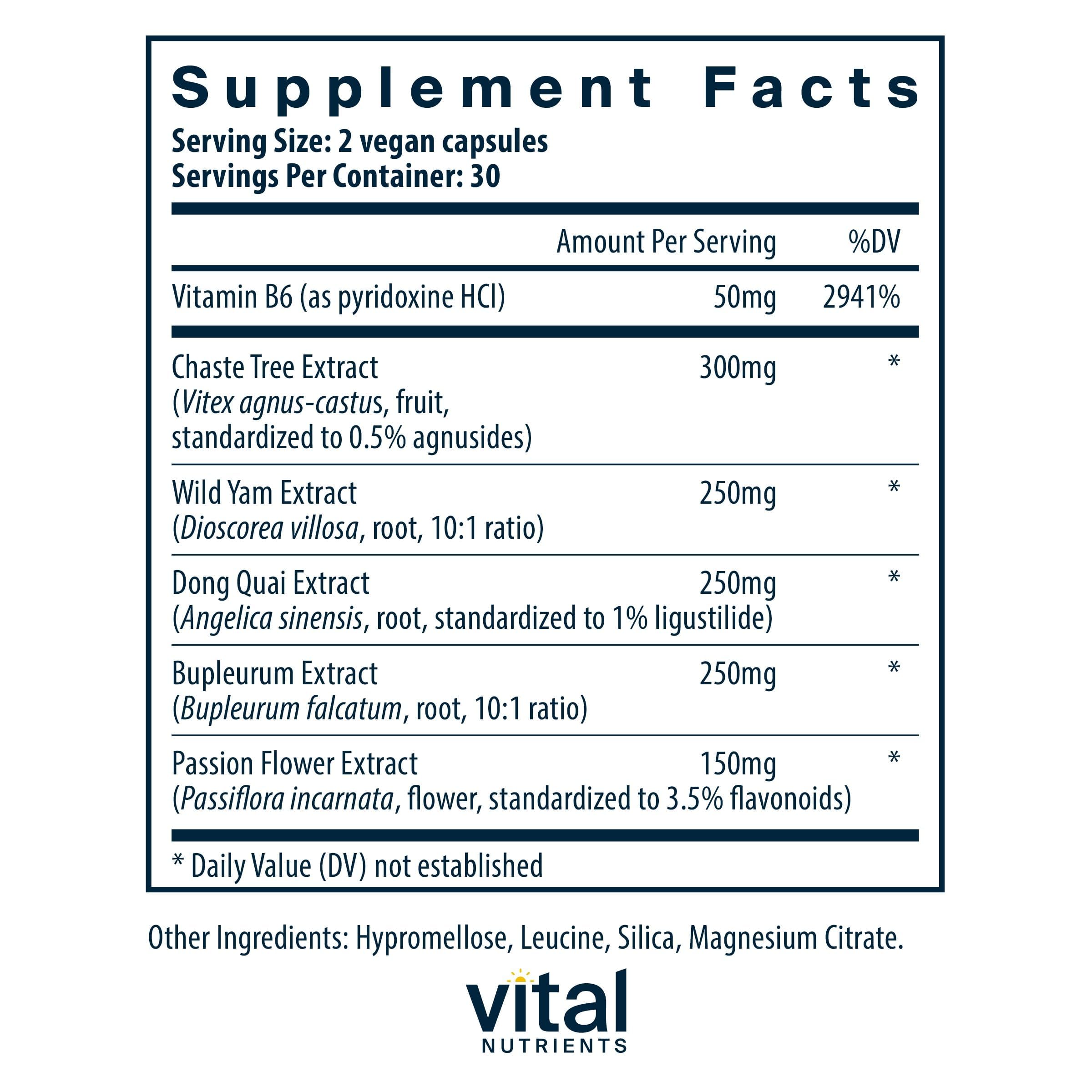 Vital Nutrients PMS Support - Vitex Berry & Passionflower Extract for Premenstrual Support & Hormone Balance* - Vitamin B6 PMS Supplements - Gluten, Dairy, Soy Free - Non-GMO - 60 Capsules Vital NutrientsBuy Supplements Australia