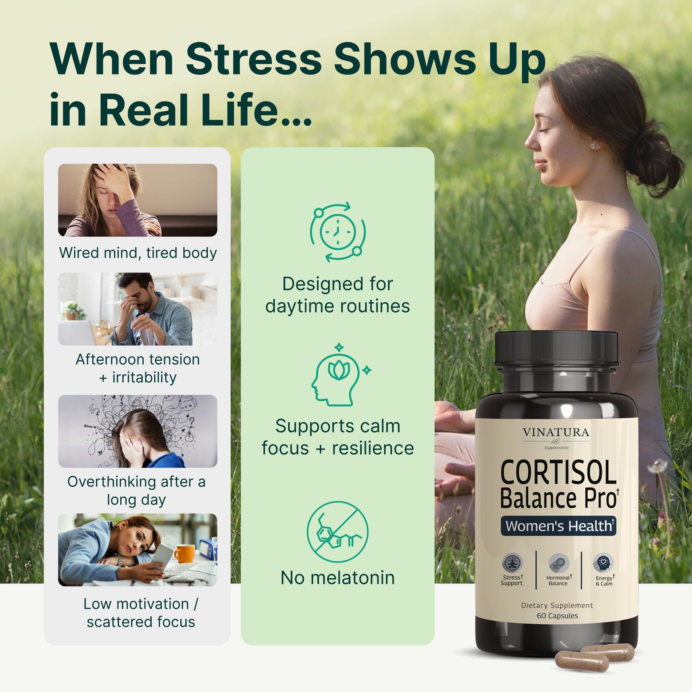 VINATURA Cortisol Supplements for Women - Cortisol Detox and Management - Adrenal Support, Stress Support, 60 Vegan Capsules VINATURABuy Supplements Australia