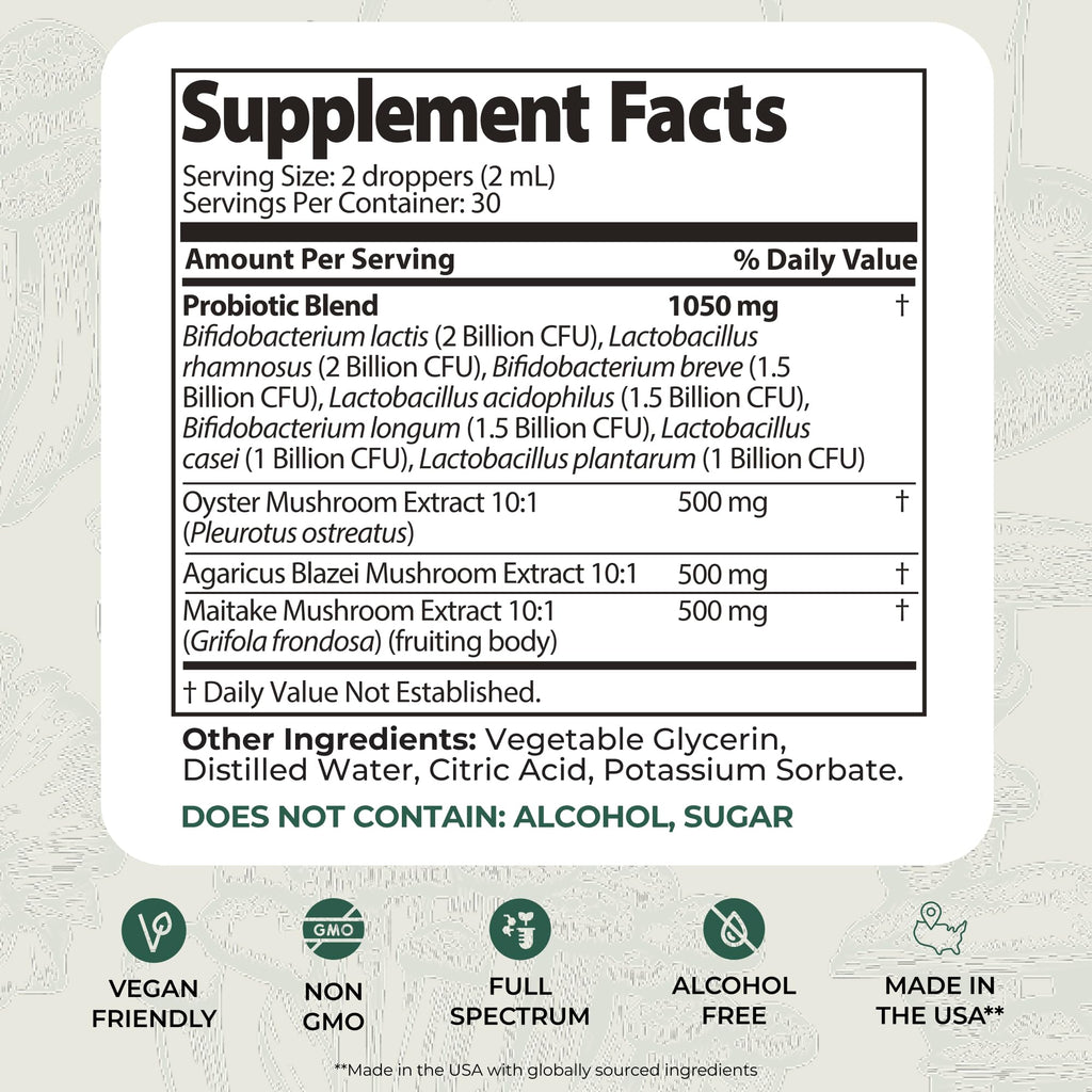 Auri Nutrition Super Mushroom Pre+Probiotic Elixir – 3-in-1 Gut Health Supplement w/7 Probiotic Strains, Prebiotic Mushrooms & Postbiotic Support – Vegan