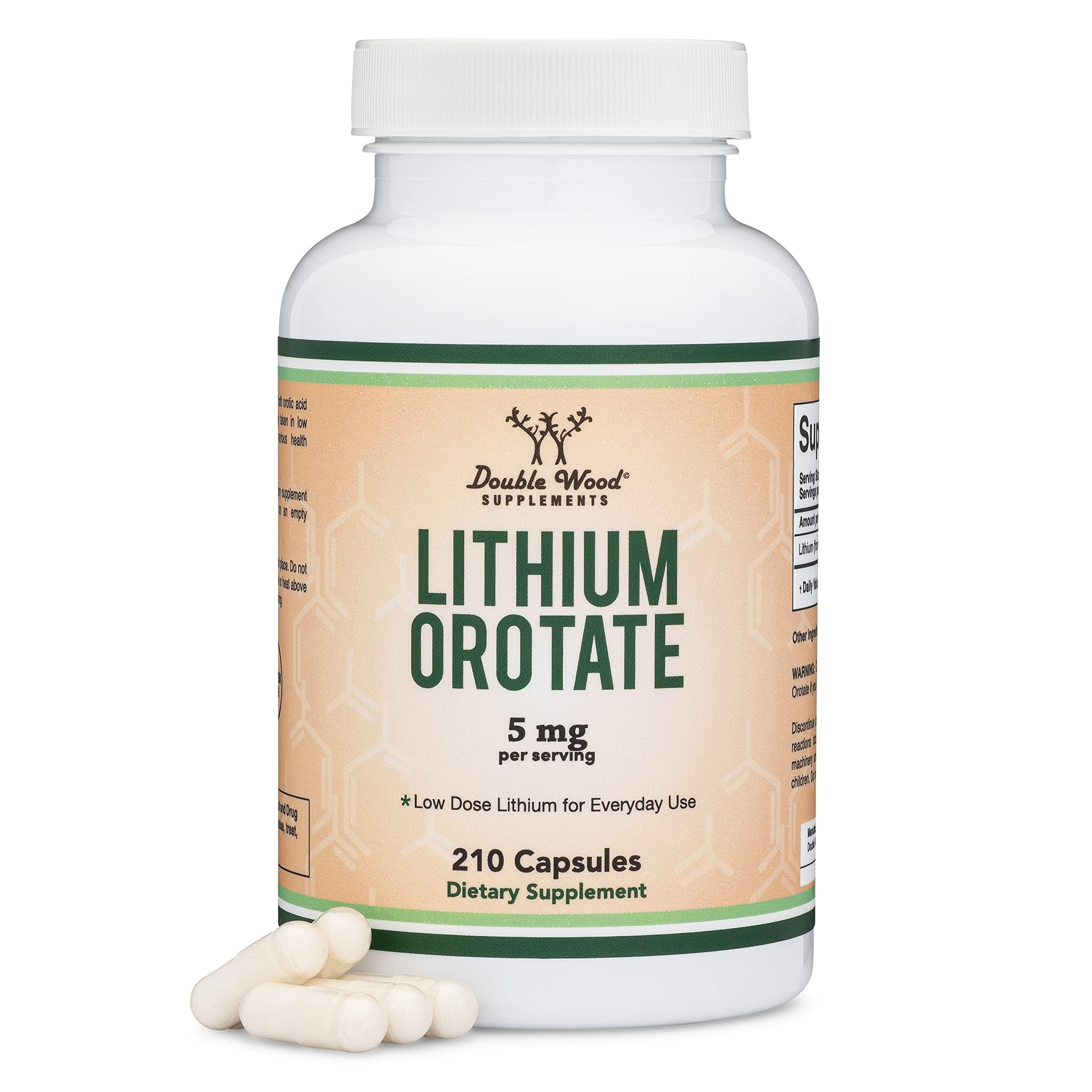 Lithium Orotate 5mg of Elemental Lithium for Cognition and Brain Health, 210 Capsules (Third Party Tested, Vegan Safe, Non-GMO) by Double Wood Supplements Double Wood SupplementsBuy Supplements Australia