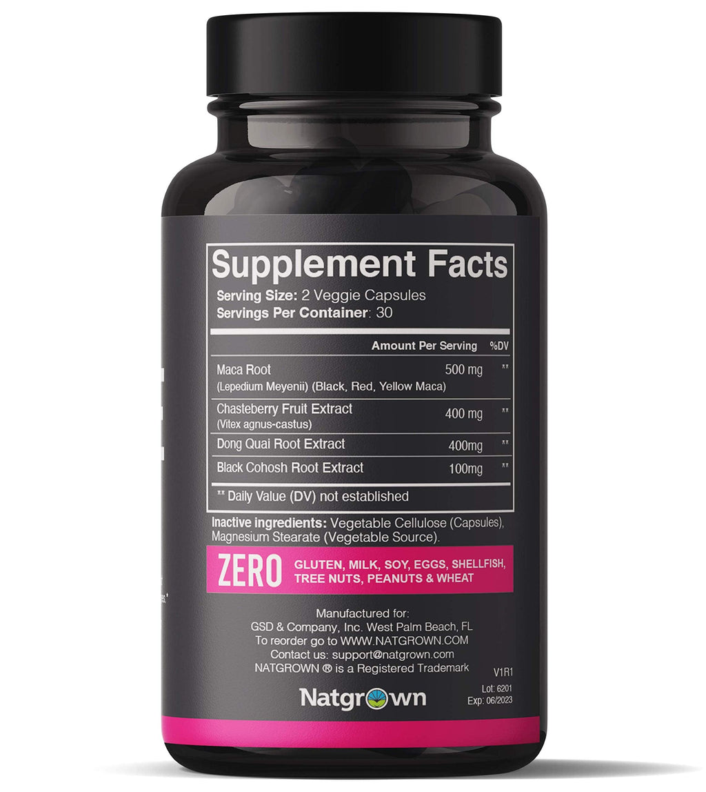 Natgrown Hormone Balance for Women PMS & Menopause Supplement for Fertility Hormonal & Menstrual Support, Helps Relief Hot Flashes - Maca Root, Vitex, Dong Quai & Black Cohosh Complex -Vegan Capsules NatgrownBuy Supplements Australia
