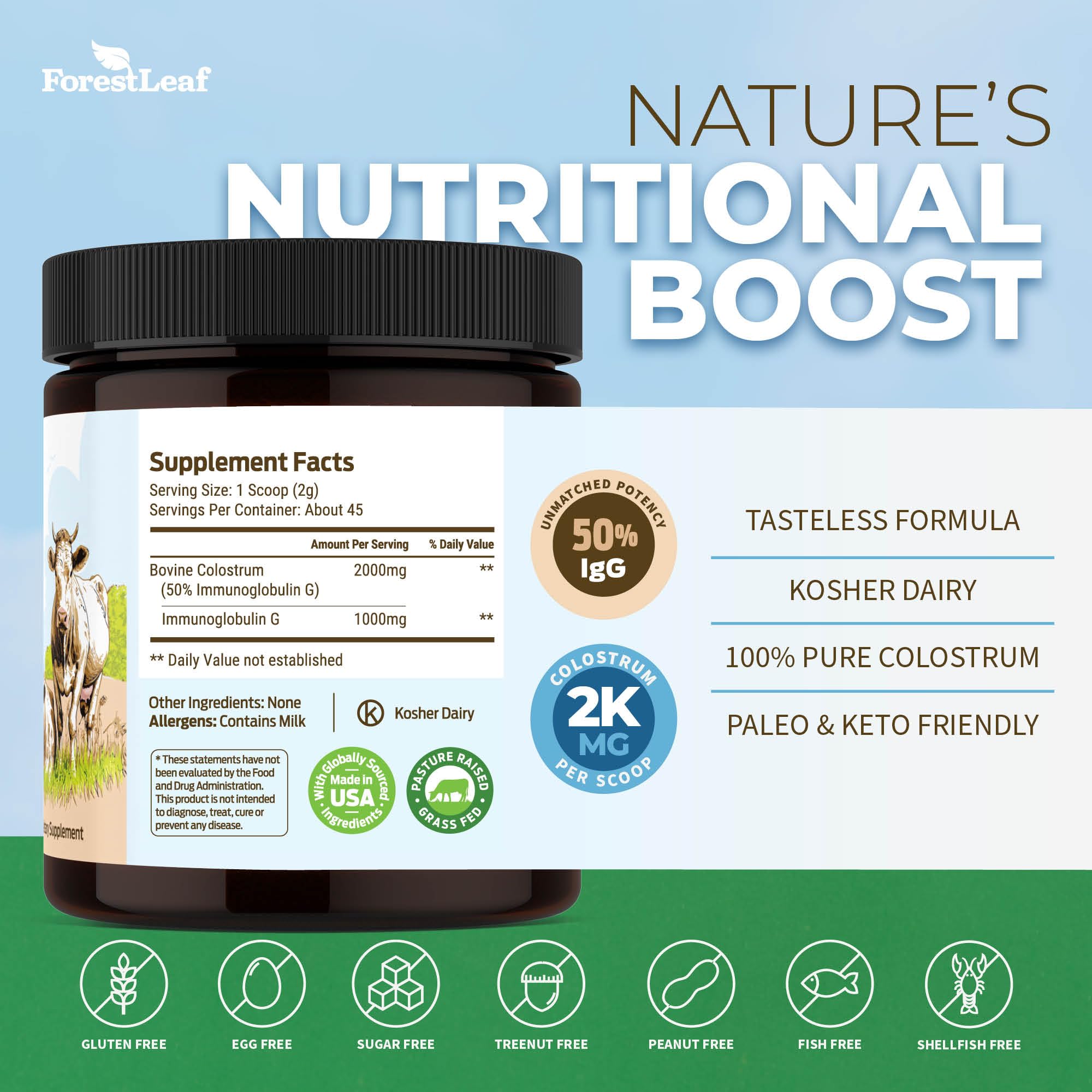 ForestLeaf Colostrum Powder 50% IgG Highest Concentration - Grass Fed Bovine ForestLeafBuy Supplements Australia