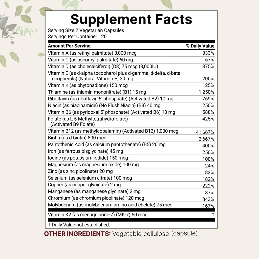 Micro Ingredients Methylated Bariatric Multivitamin with 45mg Iron, 240 Veggie Capsules | 23-in-1 Essential Vitamins with D3, K2, Zinc & More | Micro IngredientsBuy Supplements Australia
