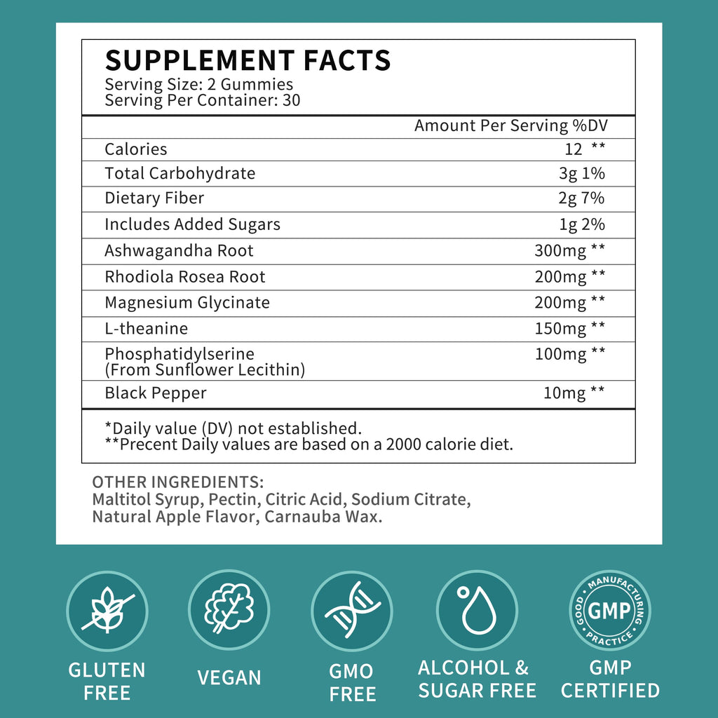 Cortisol Supplements Gummies for Women, Cortisol Reducer w.Ashwagandha Rhodiola Rosea Magnesium L-Theanine Phosphatidylserine Black Peper, Hormone Balanced & Lower Cortisol - 30 Day Vegan Supply HerbanceBuy Supplements Australia