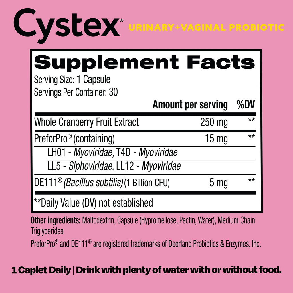 Cystex 3-in-1 Urinary Tract Probiotic for Women - Fast-Acting UTI & Yeast Infection Support with Prebiotics, Probiotics, & Cranberry - Supports Vaginal pH & Flora Balance - 30 Capsules CystexBuy Supplements Australia