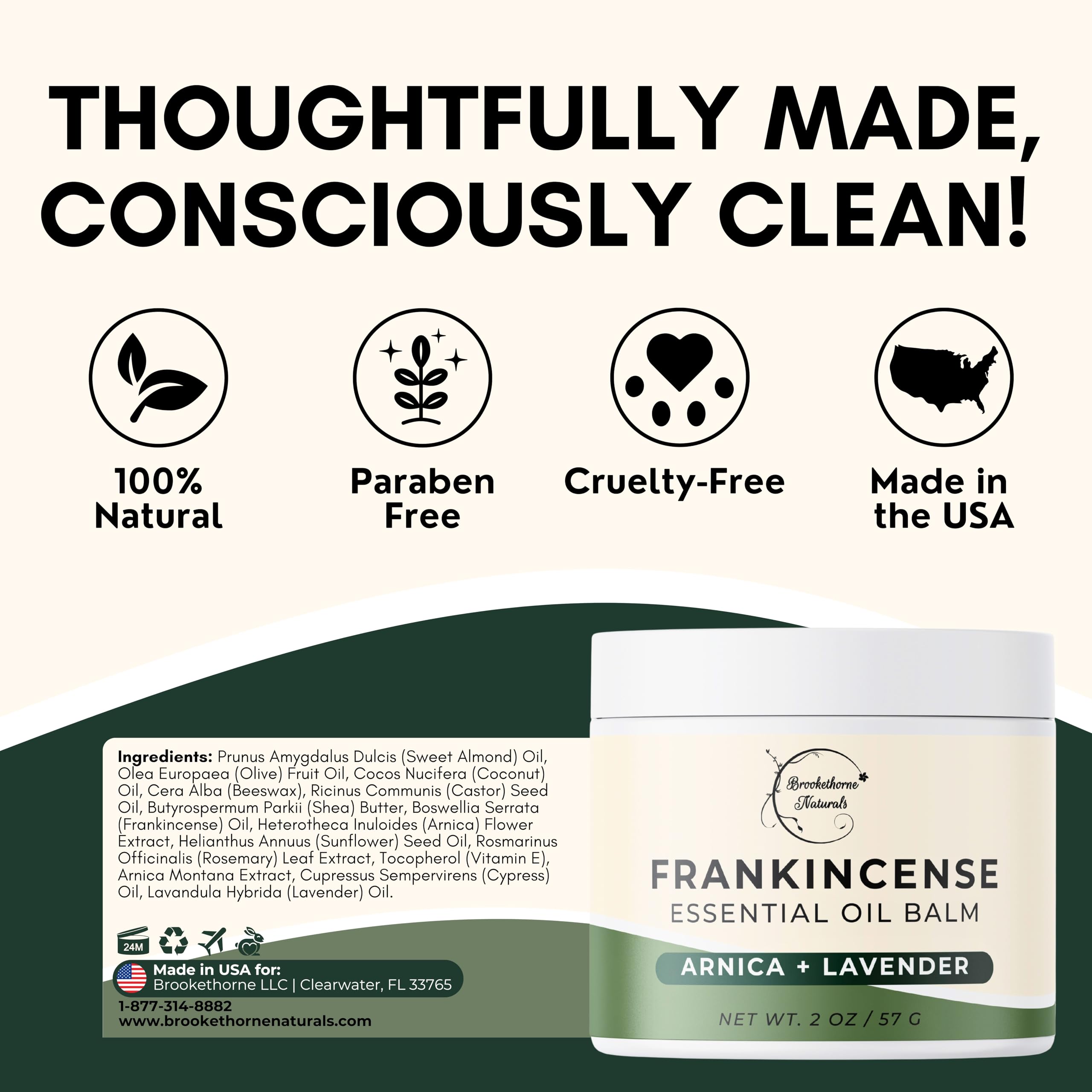 Brookethorne Naturals Frankincense Balm | Frankincense Essential Oil Balm for Skin Hydration | Soothing Muscle & Joint Support | Boswellia Extract, Arnica Montana, Castor Oil & Lavender 2oz Brookethorne NaturalsBuy Supplements Australia