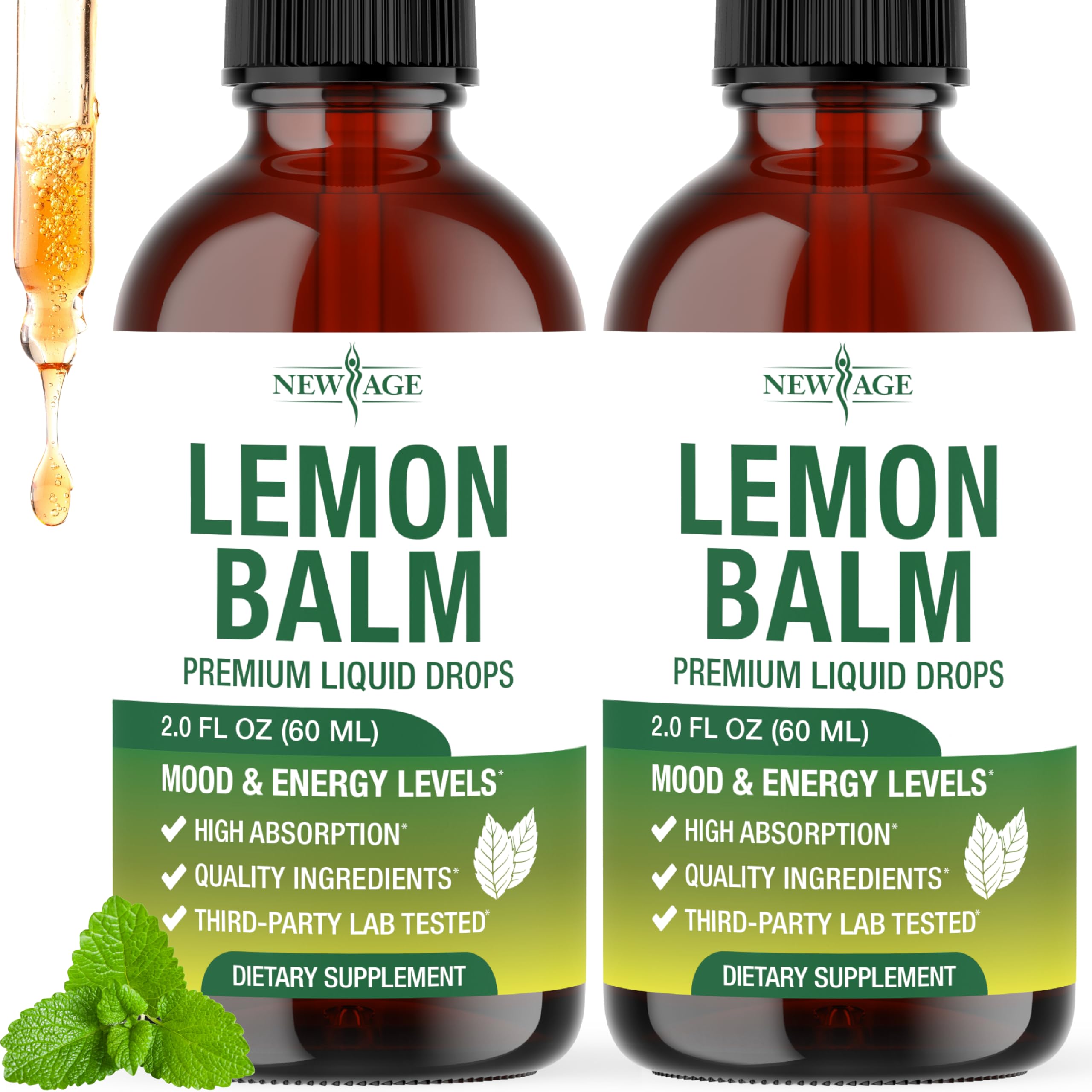 NEW AGE Lemon Balm Tincture - Mood Support Supplement - Lemon Balm Leaf Extract Drops - Vegan, Sugar & Alcohol-Free Calming Supplement - 4 fl oz NEW AGE buy supplements Au
