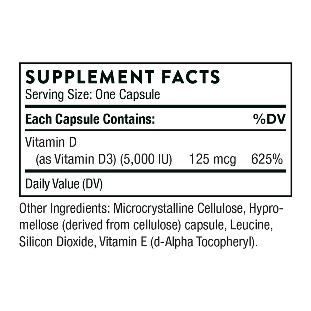 THORNE Vitamin D-5000 - Vitamin D3 Supplement - Support Healthy Bones, Teeth THORNEBuy Supplements Australia