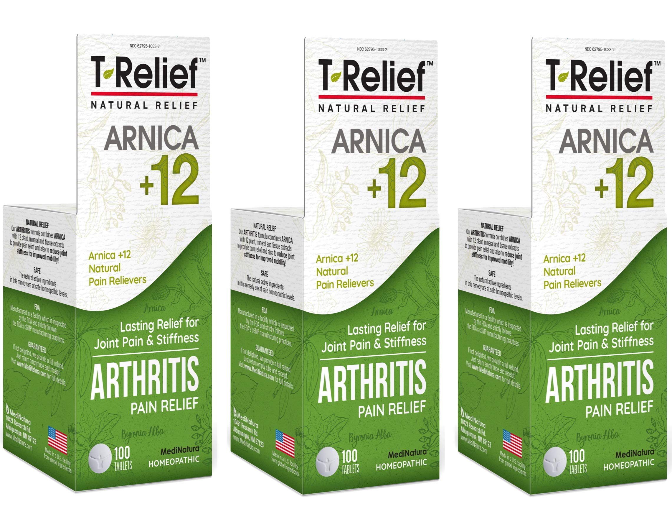MediNatura T-Relief Extra Strength Arthritis Pain Reliever Arnica +12 Natural Medicines for Joint Soreness Stiffness Aches, Quick Dissolving Pain Relief for Women & Men - 100 Tablets (Pack of 3) MediNaturaBuy Supplements Australia