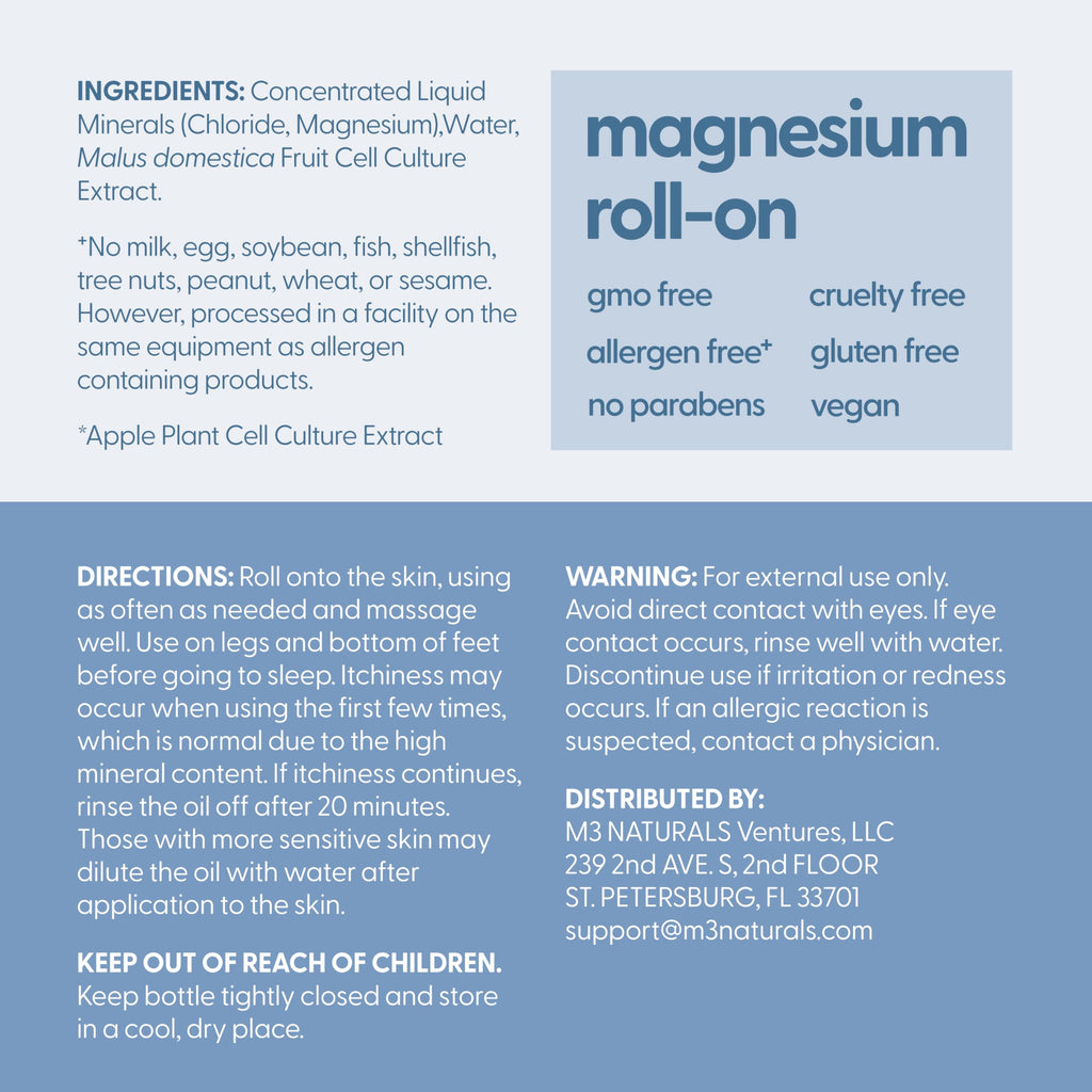 Magnesium Roll On for Adults & Kids, Easy Application for Sore Muscles, Feet, Joints and Leg Cramps, Helps with Sleeping and Post-Workout Recovery, for Sensitive Skin, 3 fl oz, by M3 M3 NaturalsBuy Supplements Australia