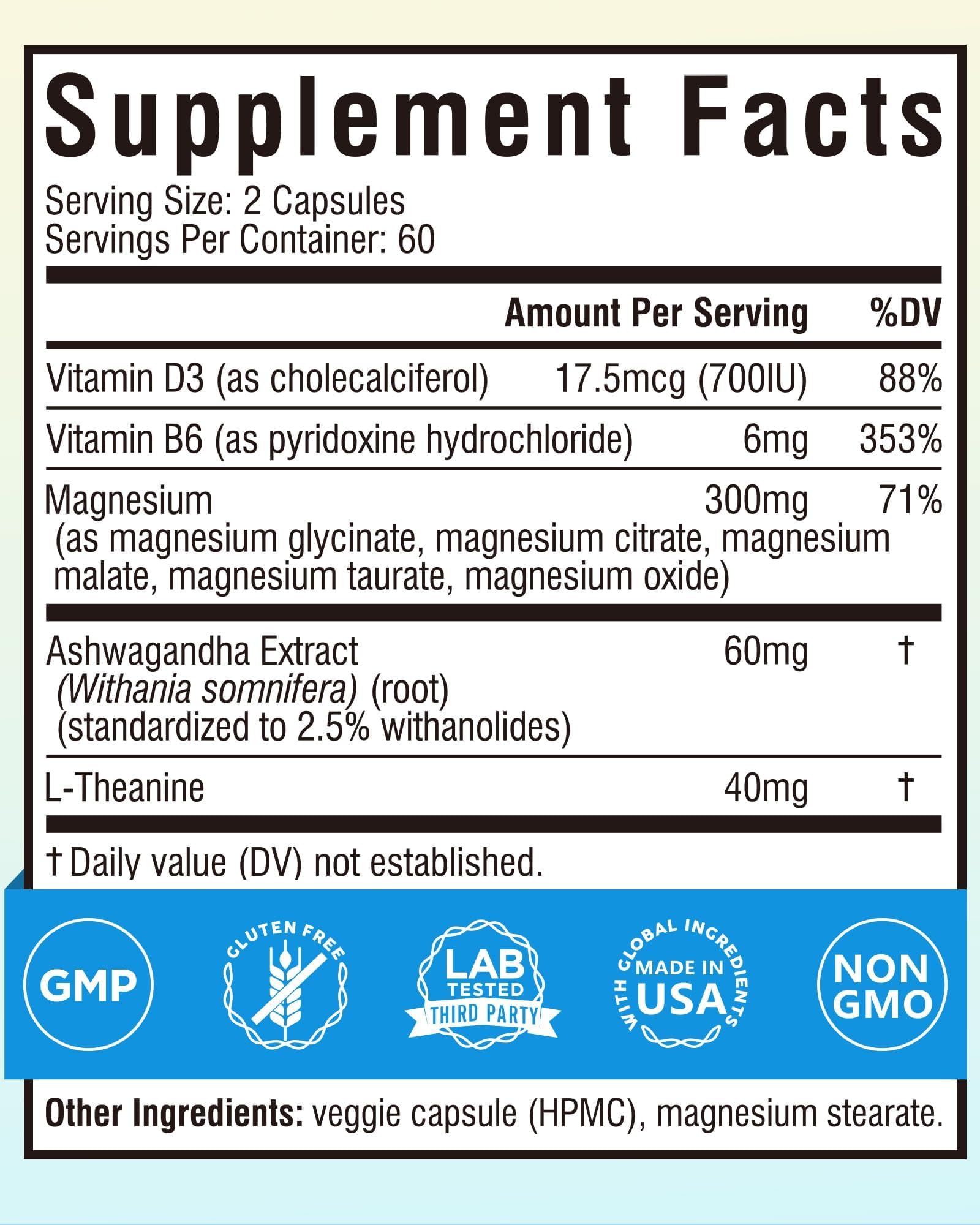 Terranics Magnesium Complex Supplement with Glycinate, Citrate, Taurate & Malate | Supports Nerve & Mood Health | Includes Ashwagandha, L-Theanine, Vitamin D3 & B6 | 120 Capsules | Non-GMO TerranicsBuy Supplements Australia