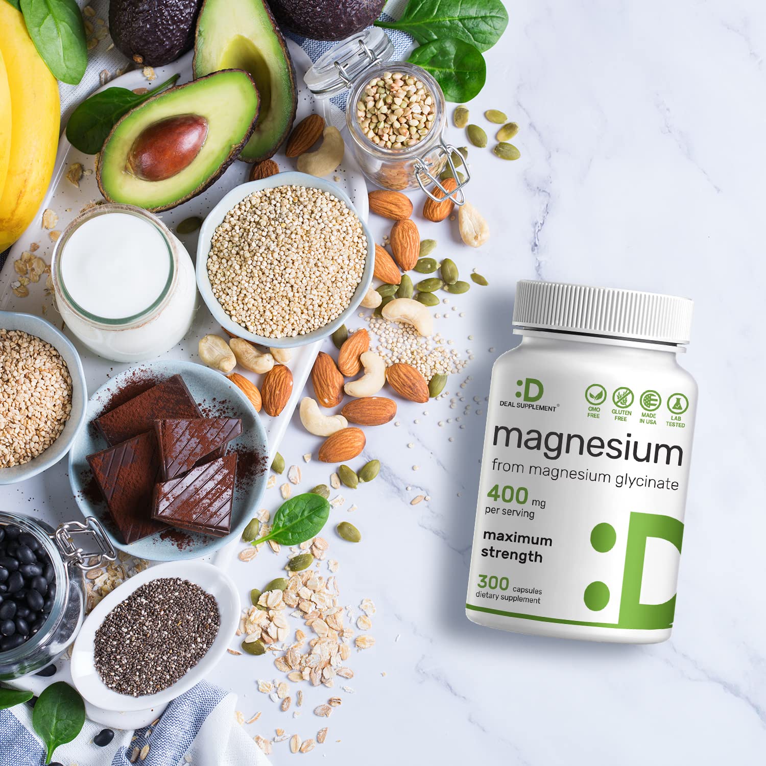 Magnesium Glycinate 400mg, 300 Capsules | 100% Chelated for Easy Absorption | Essential Mineral Supplement for Muscle, Sleep, & Heart Health*