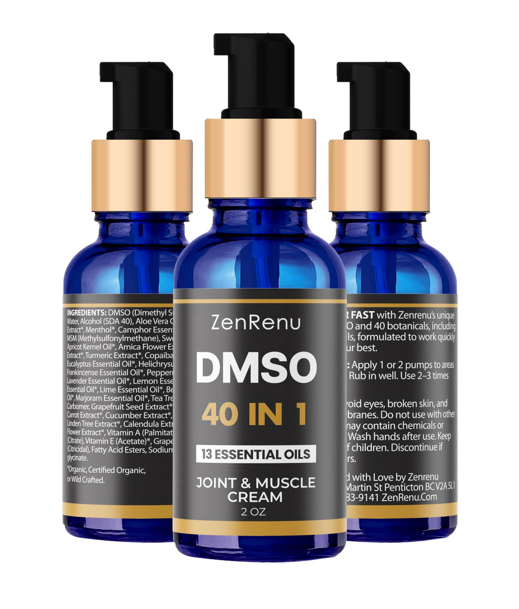 Zenrenu DMSO Cream 99.995% Pure Pharmaceutical Grade - 40-in-1 Advanced Formula -12 Essential Oils, Arnica, Aloe Vera, MSM - Fast-Absorbing Cream – 2 oz Glass Pump Bottle – Made in USA ZenrenuBuy Supplements Australia