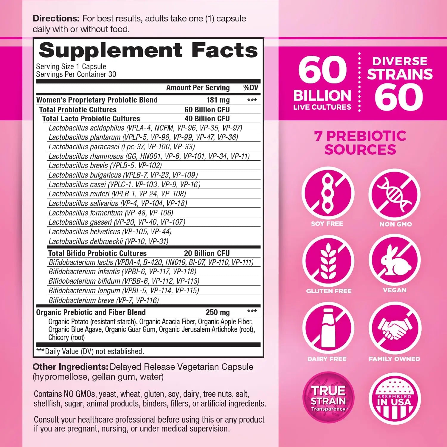 Vital Planet - Vital Flora Women’s Daily Probiotic 60 Billion CFU, 60 Diverse Strains, 7 Organic Prebiotics, Vaginal and Immune Support, Bloating, Digestive Health Probiotics for Women 30 Capsules Vital PlanetBuy Supplements Australia
