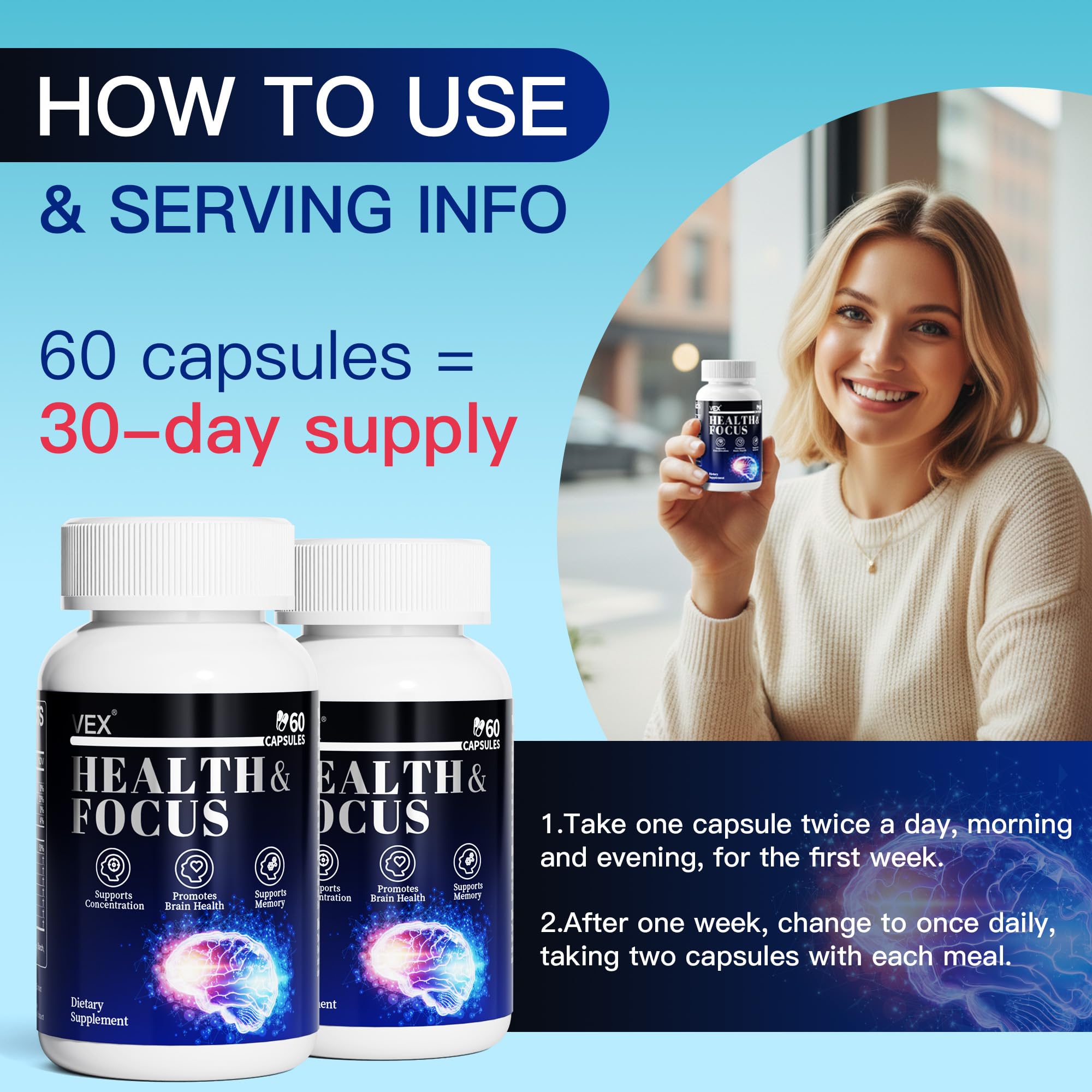 VEX Supplement – Memory & Clarity Support with Folic Acid, Vitamin B, Acetylcysteine, Bacopa Monnieri, Lion’s Mane, Ginkgo Biloba & Black Pepper – Cognitive, 60 Capsules VEXBuy Supplements Australia