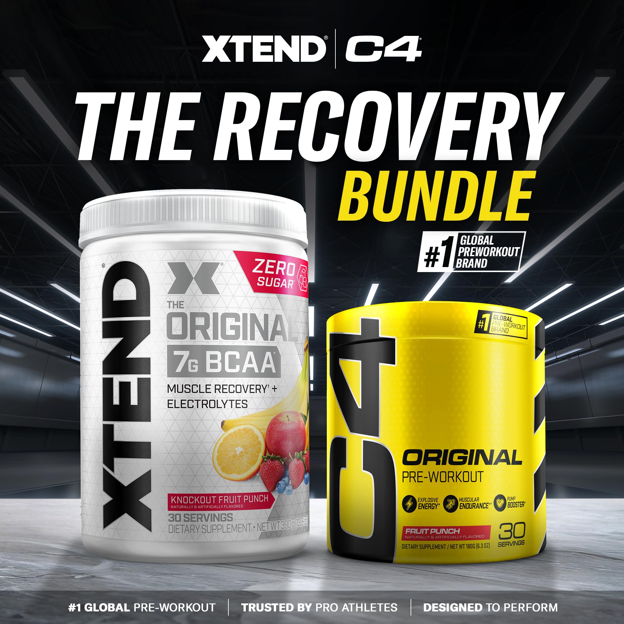 Cellucor Pre Workout & BCAA Bundle, C4 Original Pre Workout Powder, Fruit Punch, 30 Servings + XTEND BCAA Powder, Knockout Fruit Punch, 30 Servings