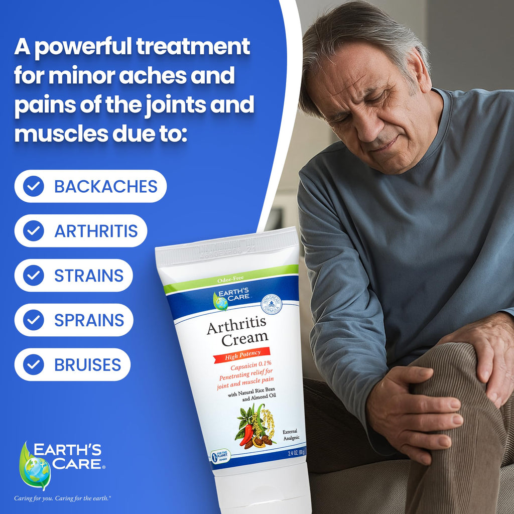 Earth's Care Arthritis Cream - Joint Cream with Natural Capsaicin - Topical Analgesic 2.4 OZ (Pack of 2) Earth's CareBuy Supplements Australia
